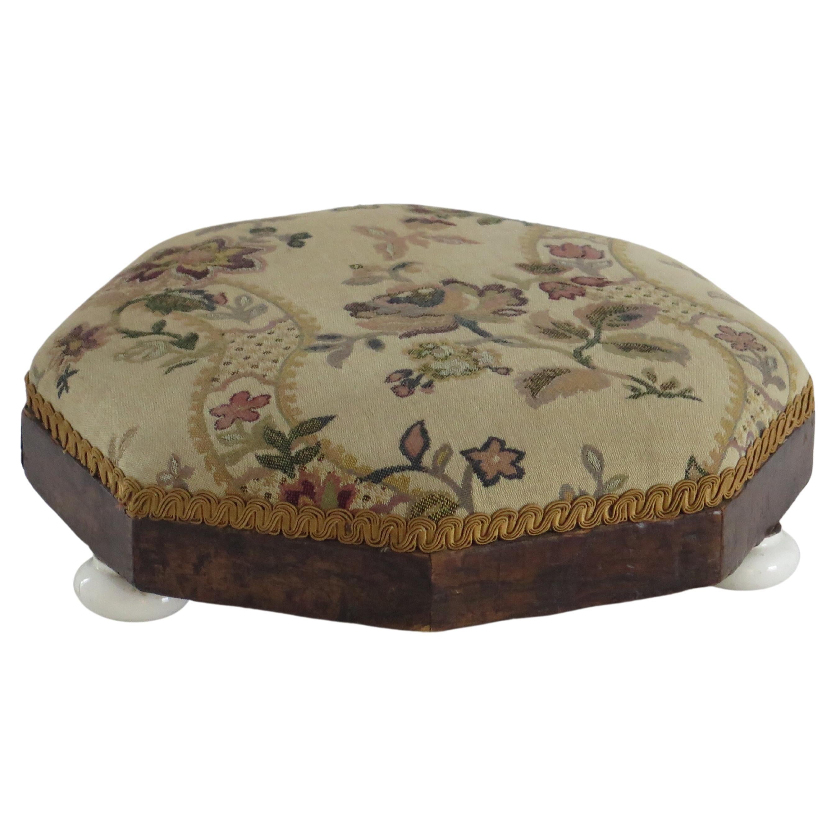 Footstool Early Victorian with Octagonal Walnut Frame & Tapestry Top, ca 1840  For Sale