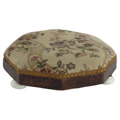 Antique Footstool Early Victorian with Octagonal Walnut Frame & Tapestry Top, ca 1840 