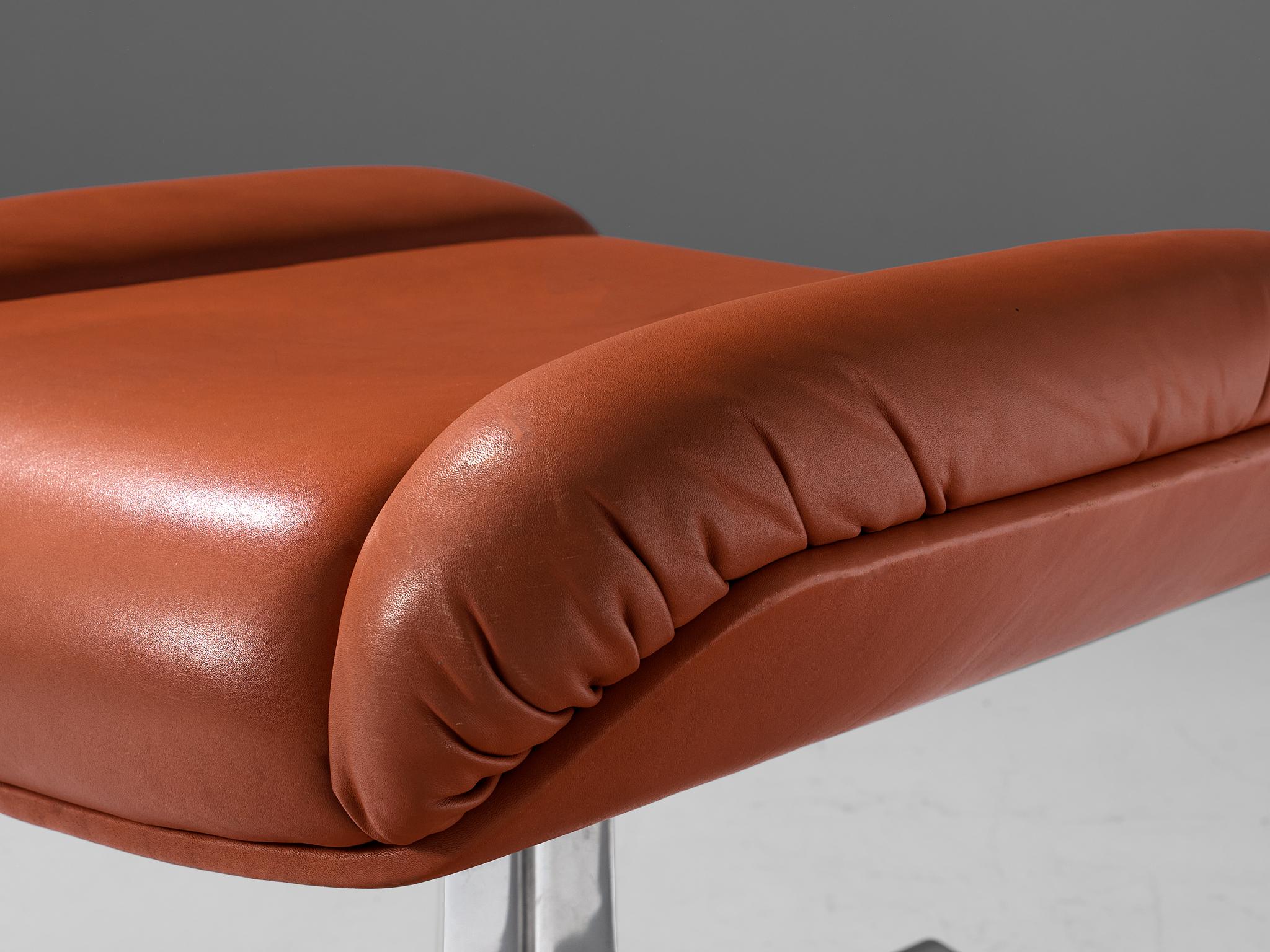 Post-Modern Footstool in Chrome and Cognac Leather  For Sale