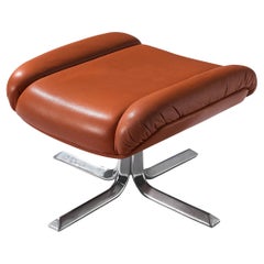 Retro Footstool in Chrome and Cognac Leather 