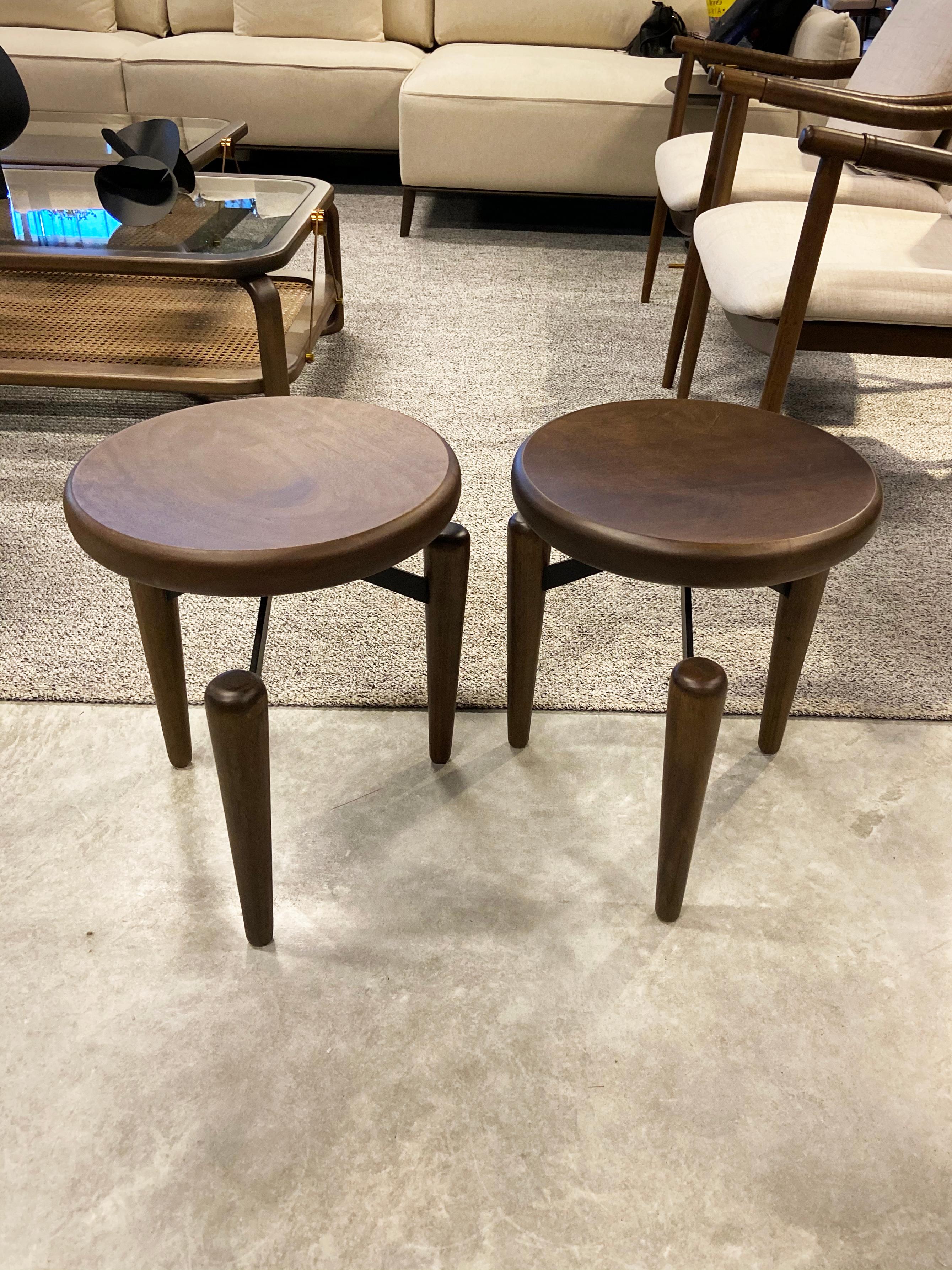 Brazilian Footstool Tripod in Ebonized Wood For Sale