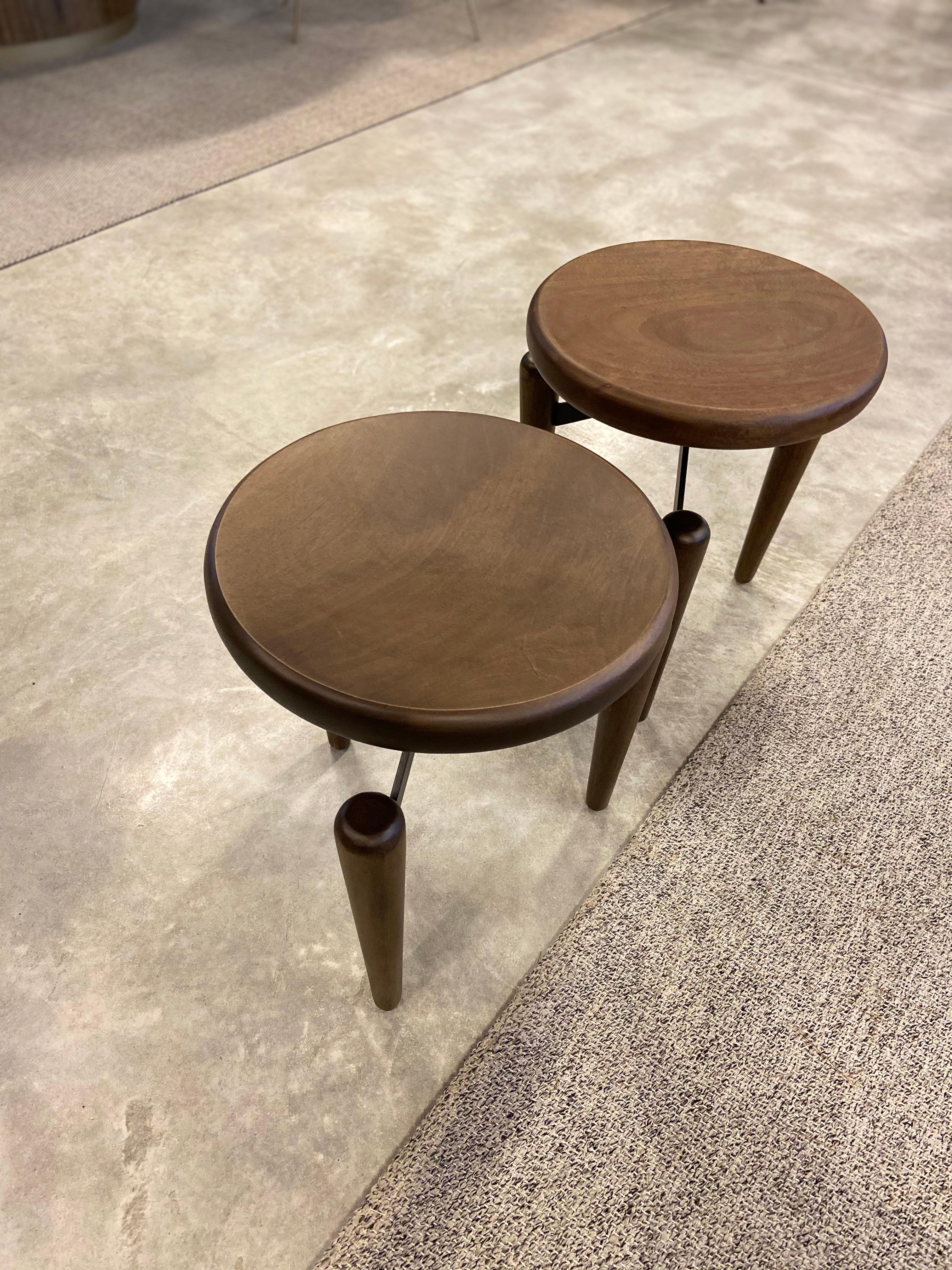 Footstool Tripod in Ebonized Wood In New Condition For Sale In Miami, FL