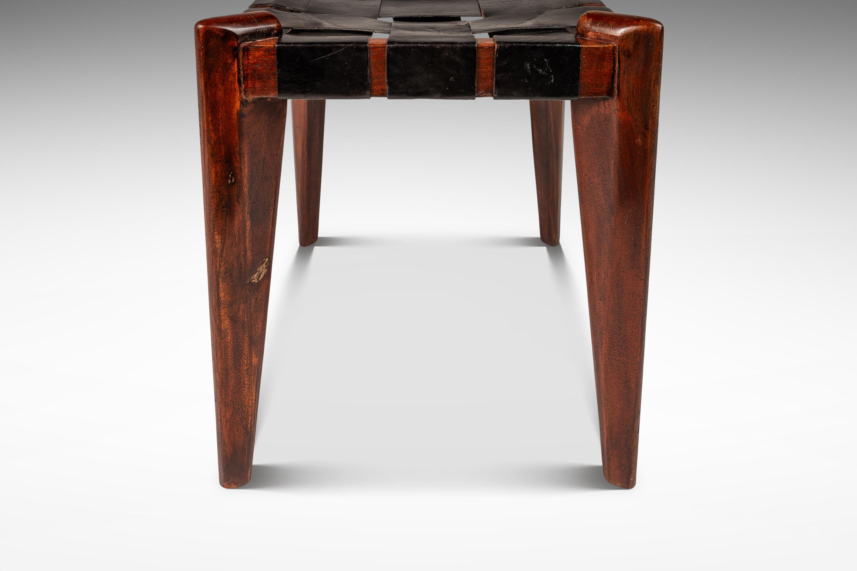 Footstool / Ottoman in Solid Teak & Leather by Edmond J. Spence, USA, c. 1950s For Sale 4