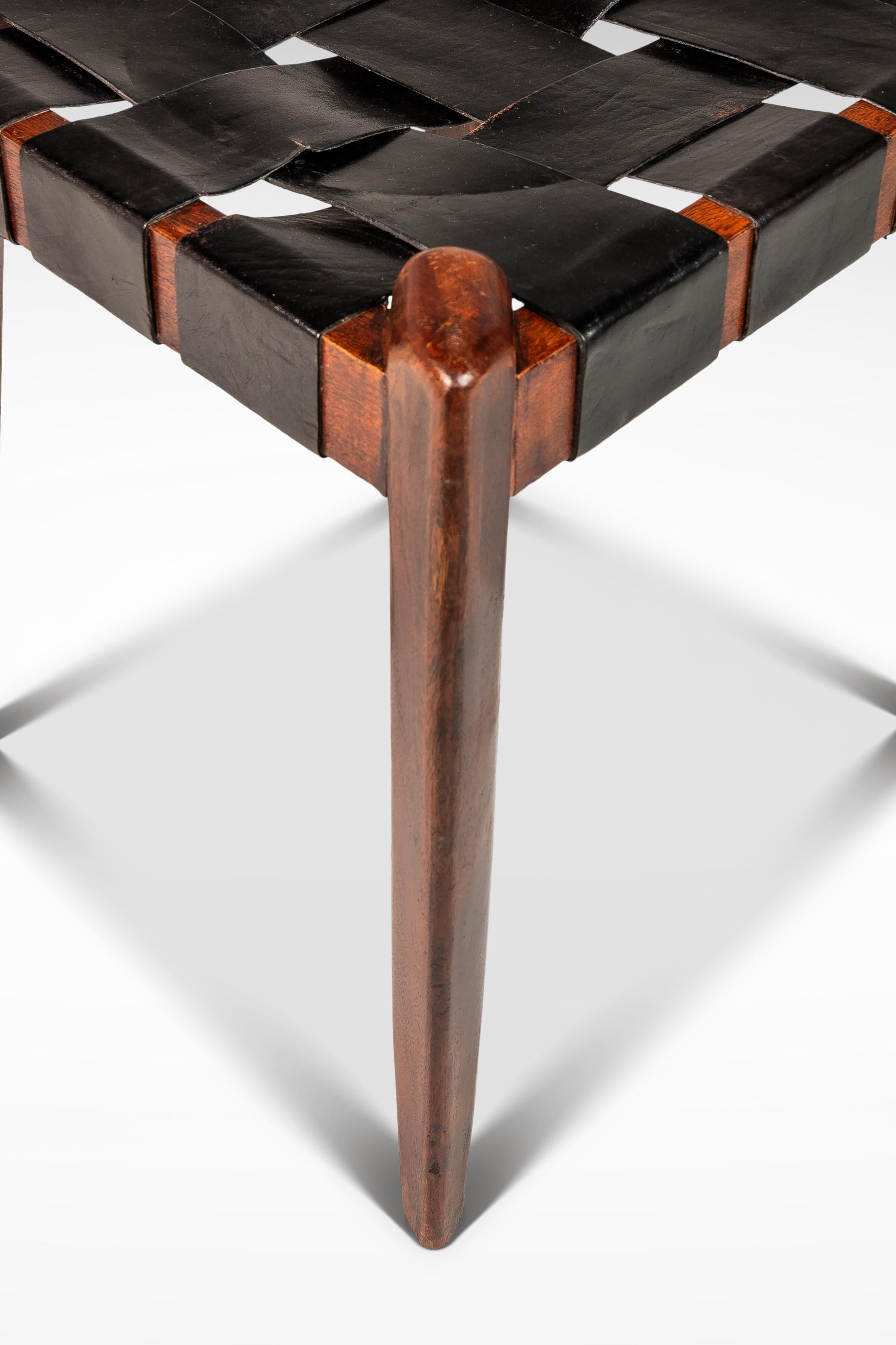 Footstool / Ottoman in Solid Teak & Leather by Edmond J. Spence, USA, c. 1950s For Sale 8