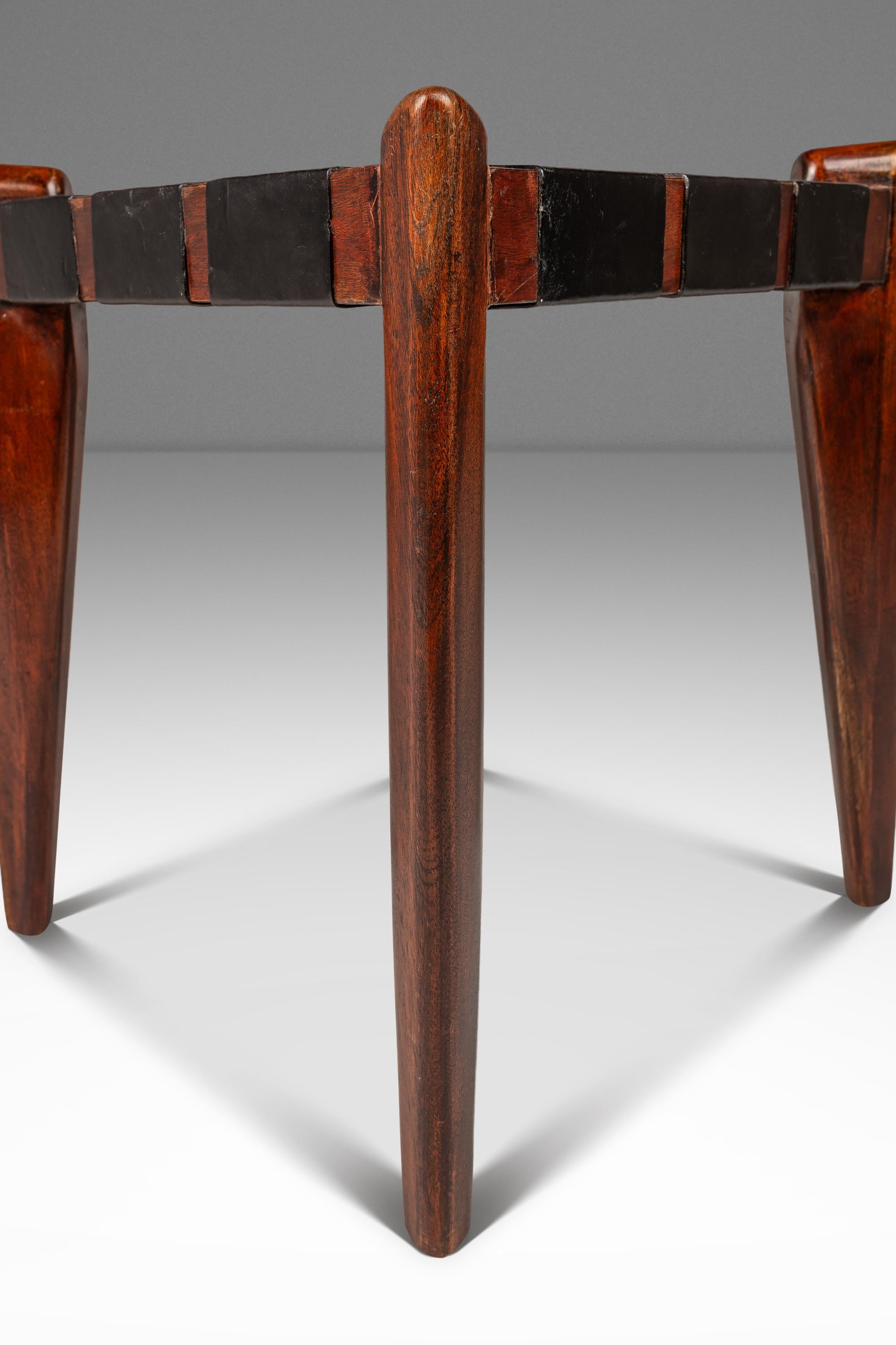 Footstool / Ottoman in Solid Teak & Leather by Edmond J. Spence, USA, c. 1950s For Sale 11