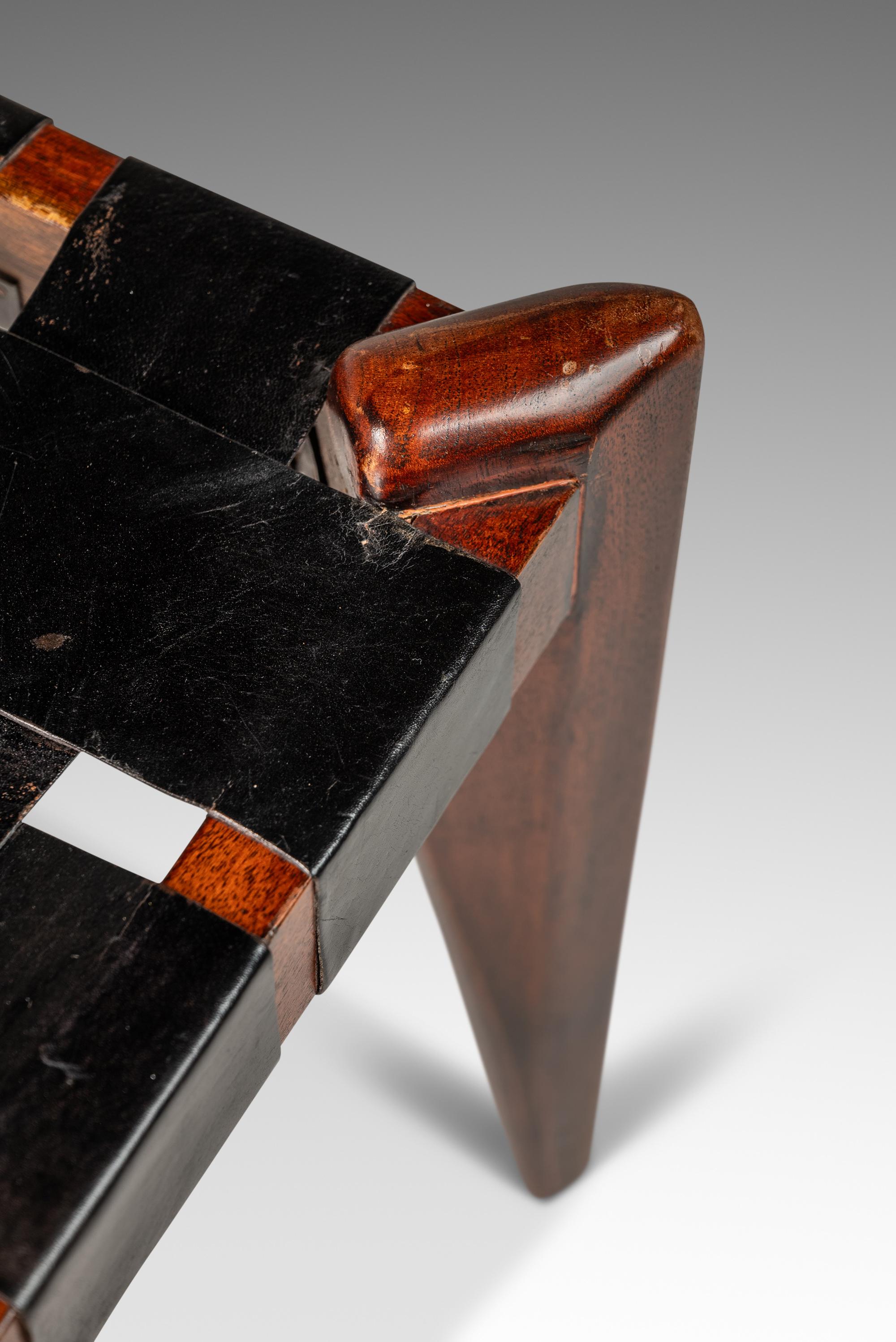 Footstool / Ottoman in Solid Teak & Leather by Edmond J. Spence, USA, c. 1950s For Sale 12