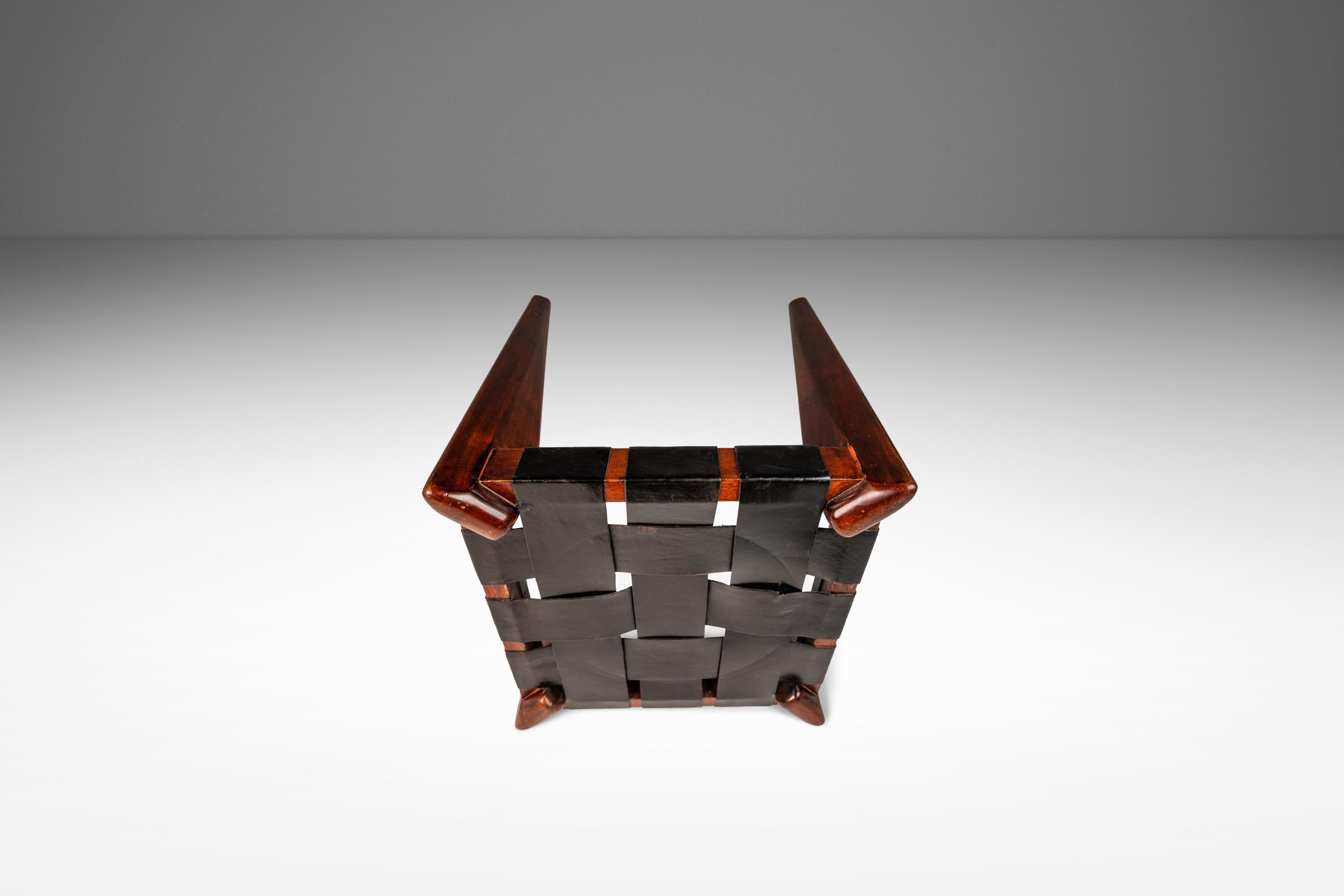 Footstool / Ottoman in Solid Teak & Leather by Edmond J. Spence, USA, c. 1950s For Sale 1
