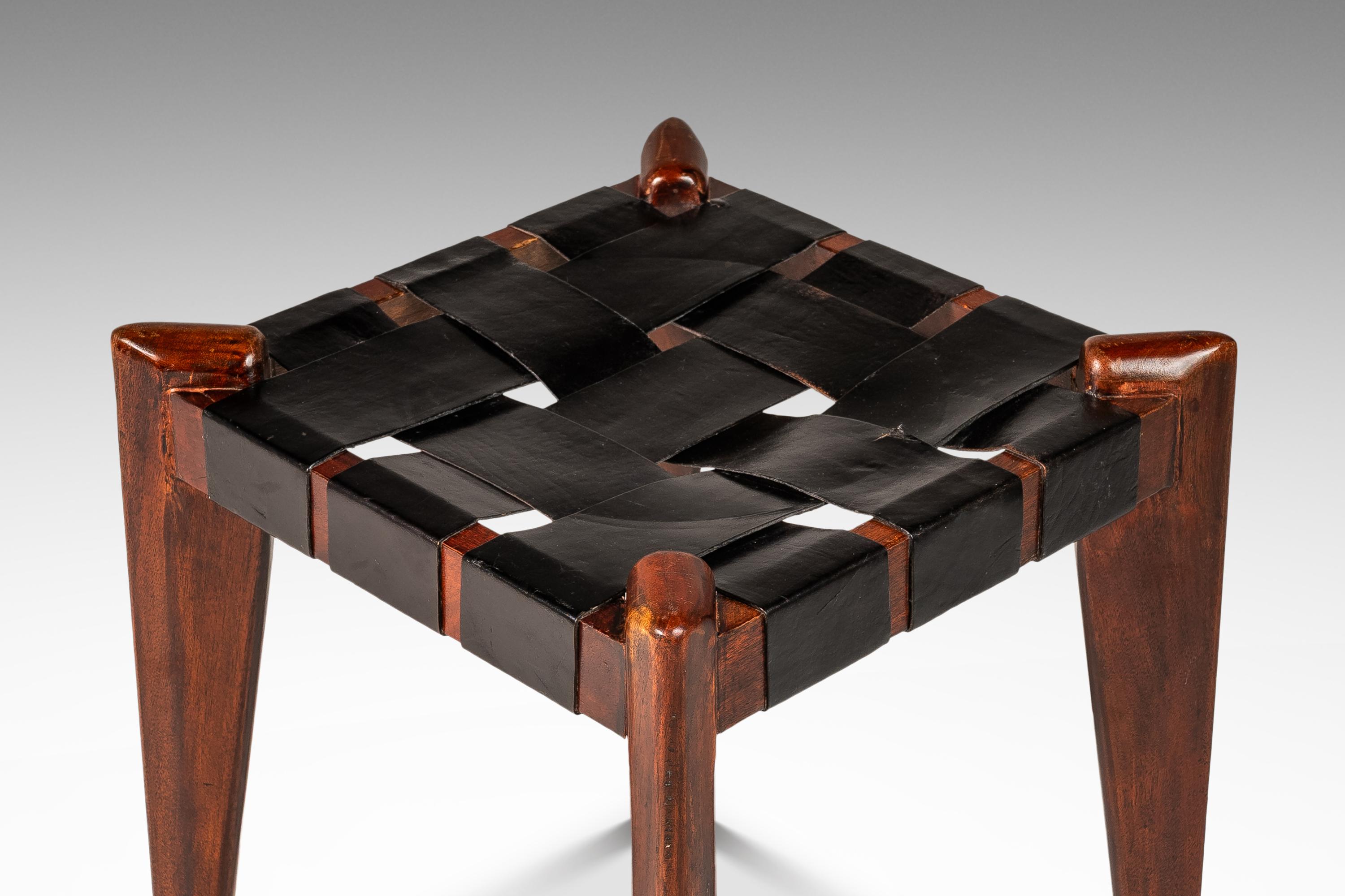Footstool / Ottoman in Solid Teak & Leather by Edmond J. Spence, USA, c. 1950s For Sale 2