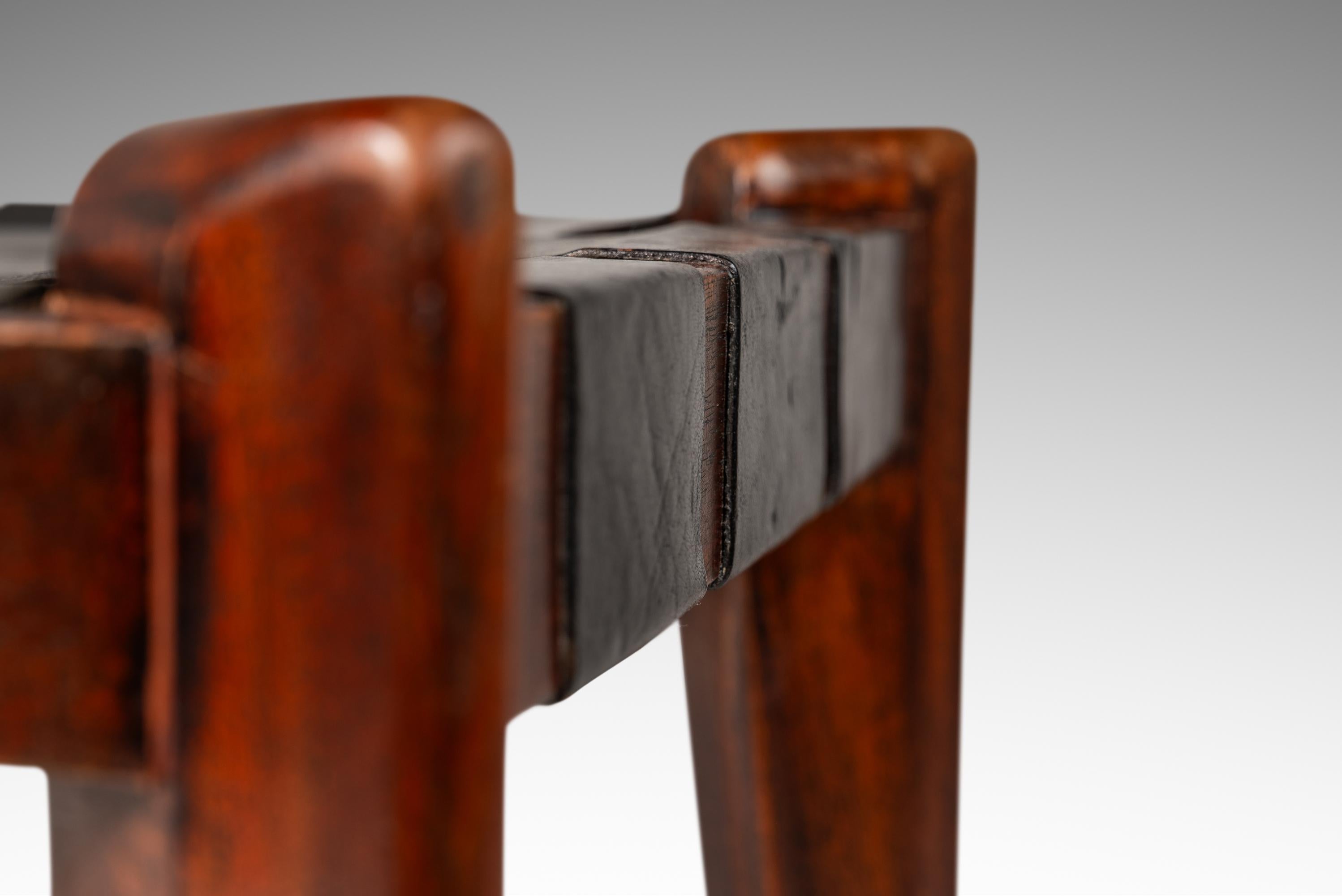 Footstool / Ottoman in Solid Teak & Leather by Edmond J. Spence, USA, c. 1950s For Sale 3