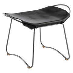 Tabouret Silver Steel et Black Saddle Leather, Modernity Style, The Hug Collection