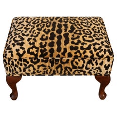 Footstool Upholstered in Leopard Velvet