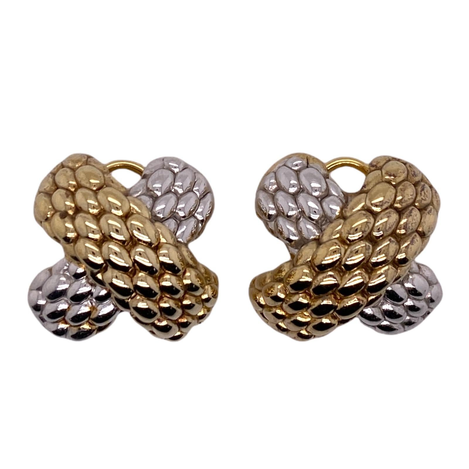 Fope 18 Karat Yellow White Gold 'X' Leverback Earrings
