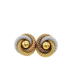 Fope 18ct 3 Farbe Gold Ziegelglieder-Ohrringe mit Textur-Motiv und Knopfleiste