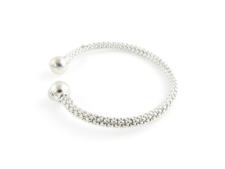FOPE 18 Karat White Gold Diamond Mesh Open Cuff Bracelet For Sale at