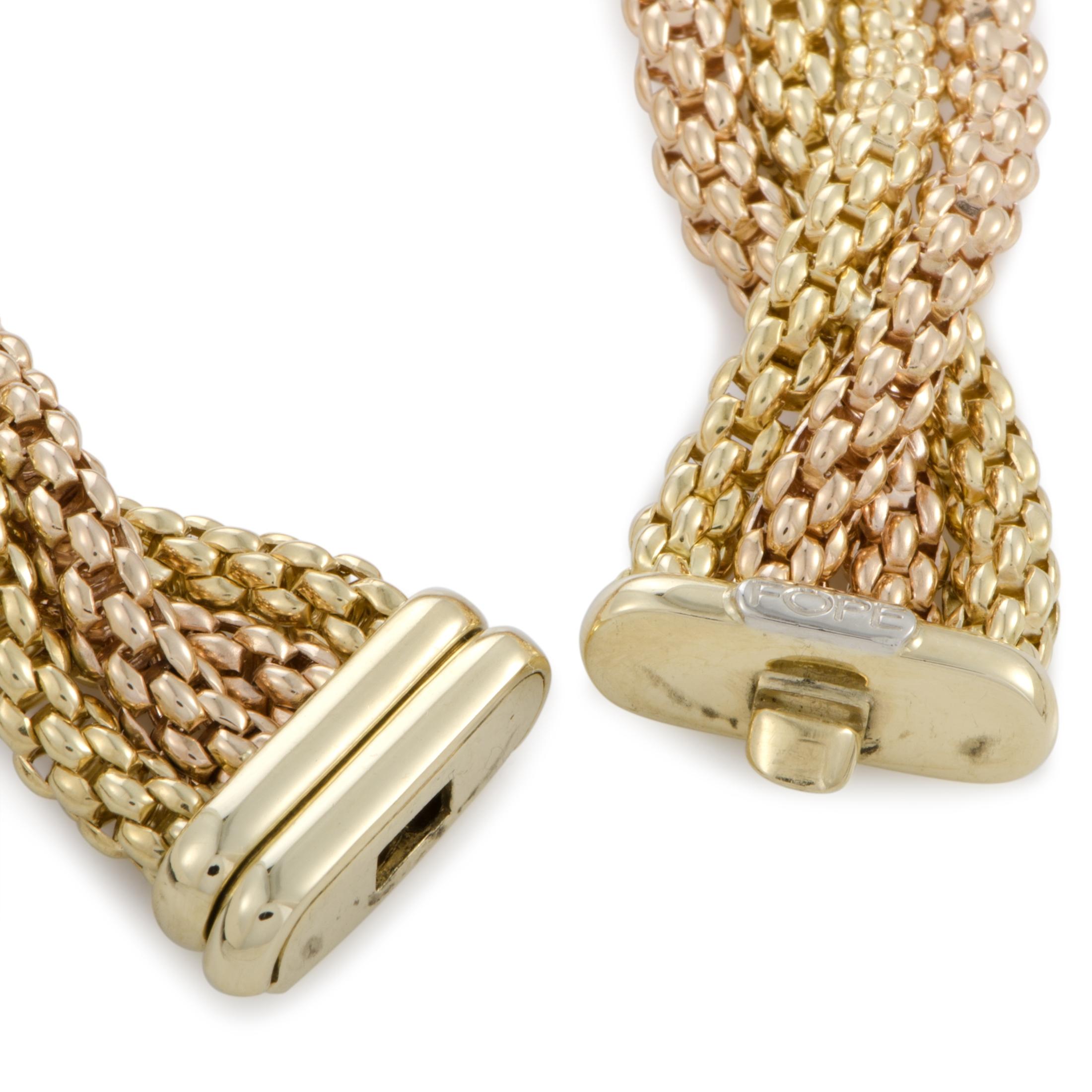 Fope 18 Karat Yellow and Rose Gold Two-Tone Weave Bracelet In Excellent Condition In Southampton, PA