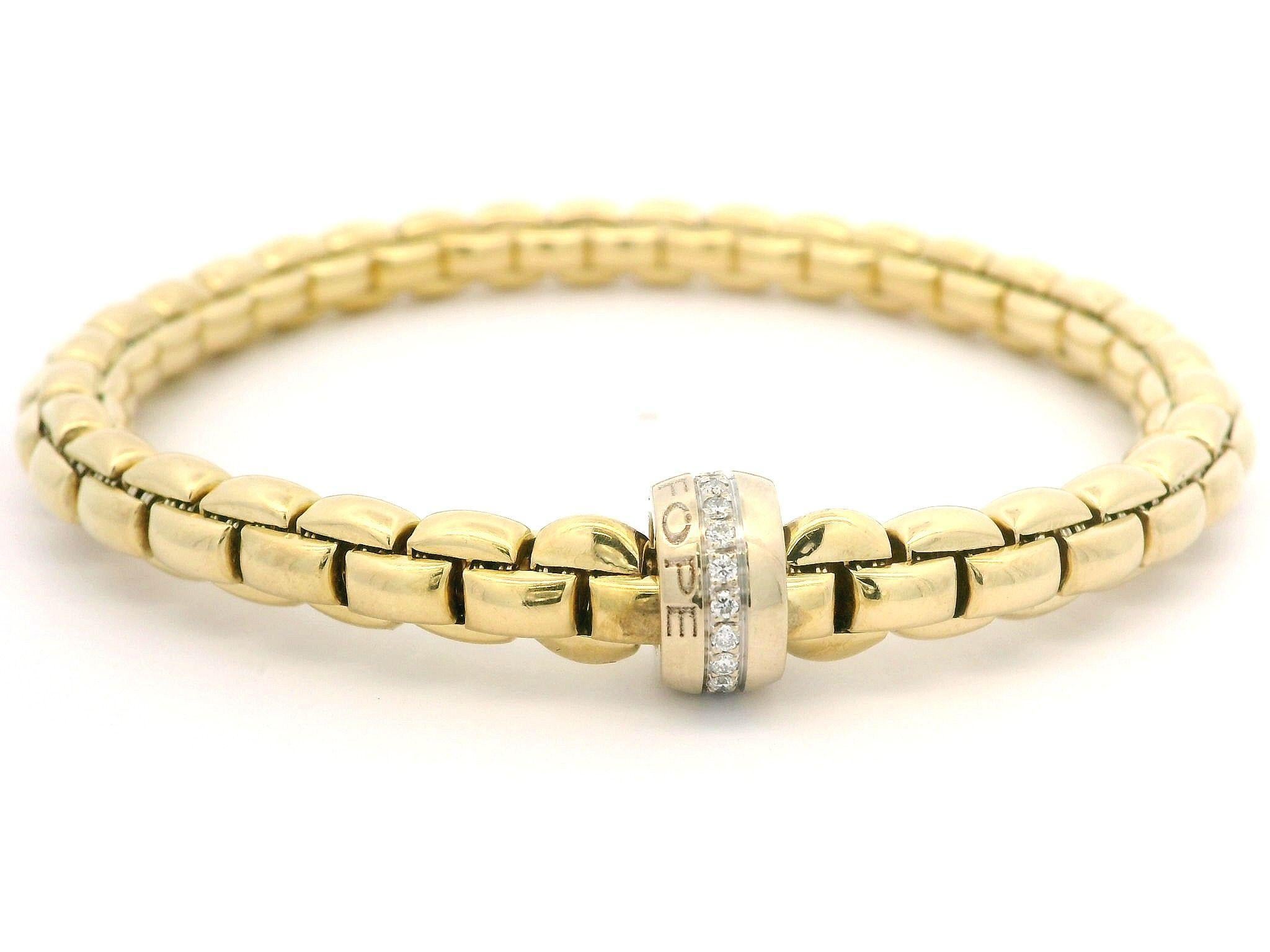 Women's Fope 18k Yellow Gold 0.15ctw Diamond Flex It Stretch Slip On Rondell Bracelet