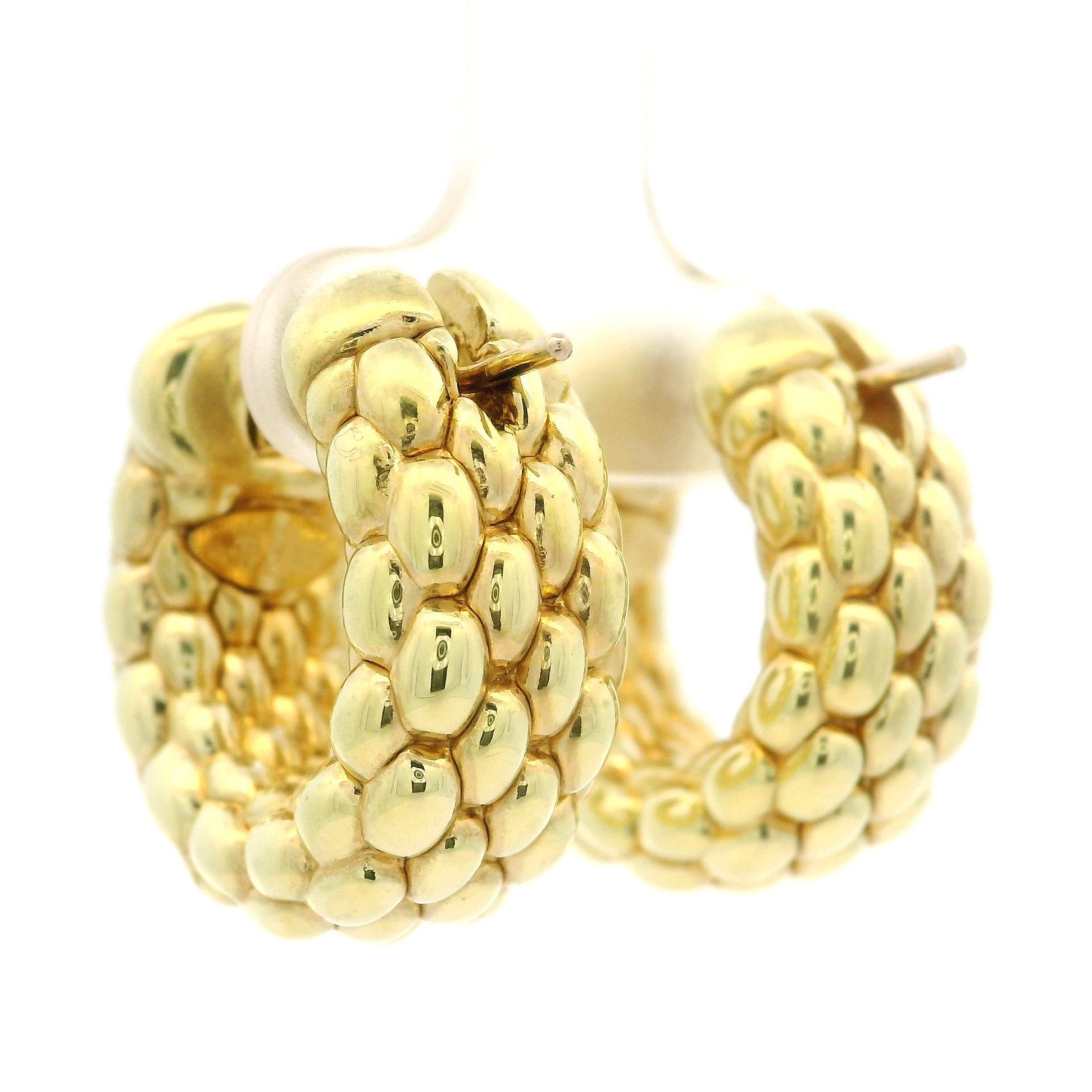 Fope 18k Yellow Gold 10.4mm Wide Textured Hoop Earrings w/ Snap Closures 6