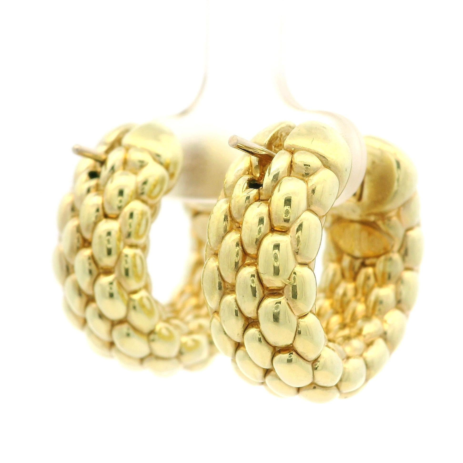 Fope 18k Yellow Gold 10.4mm Wide Textured Hoop Earrings w/ Snap Closures 7