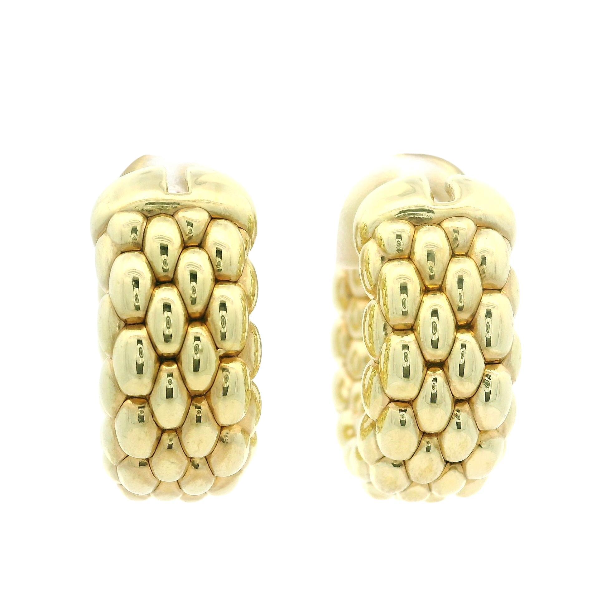 Fope 18k Yellow Gold 10.4mm Wide Textured Hoop Earrings w/ Snap Closures 2