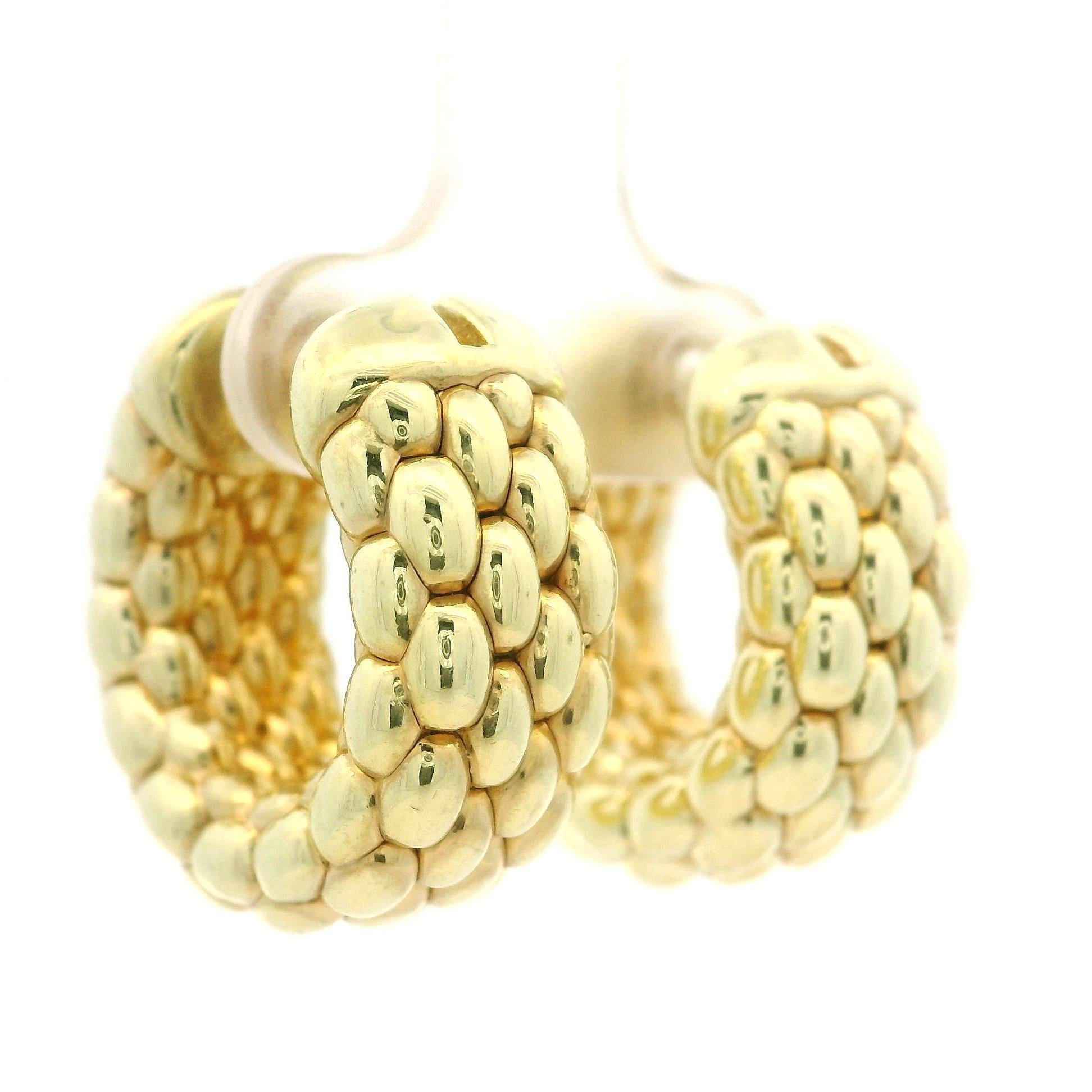 Fope 18k Yellow Gold 10.4mm Wide Textured Hoop Earrings w/ Snap Closures 3