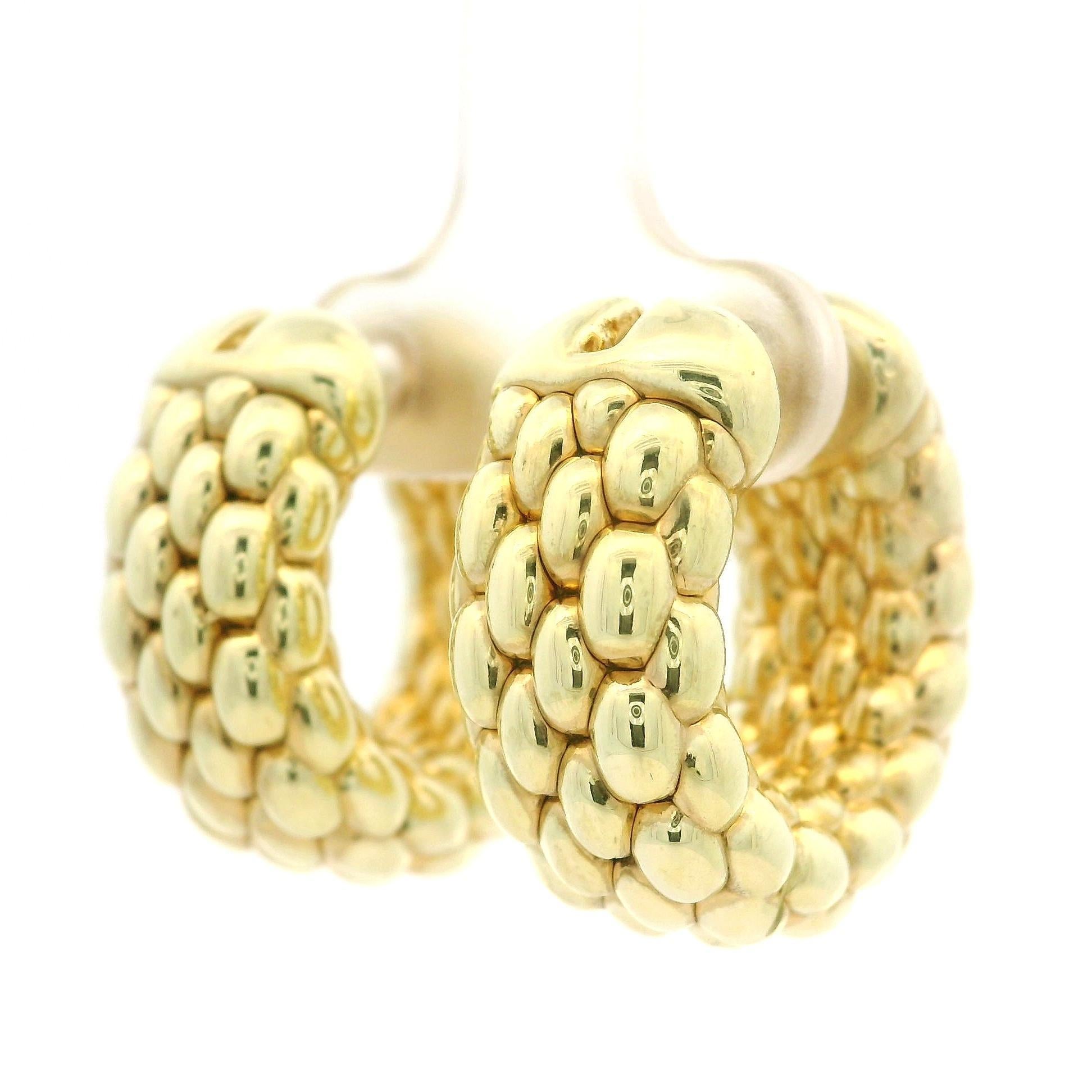 Fope 18k Yellow Gold 10.4mm Wide Textured Hoop Earrings w/ Snap Closures 4