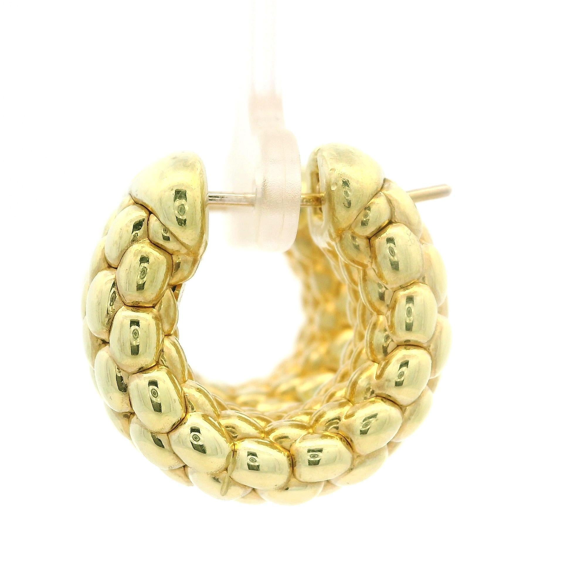 Fope 18k Yellow Gold 10.4mm Wide Textured Hoop Earrings w/ Snap Closures 5