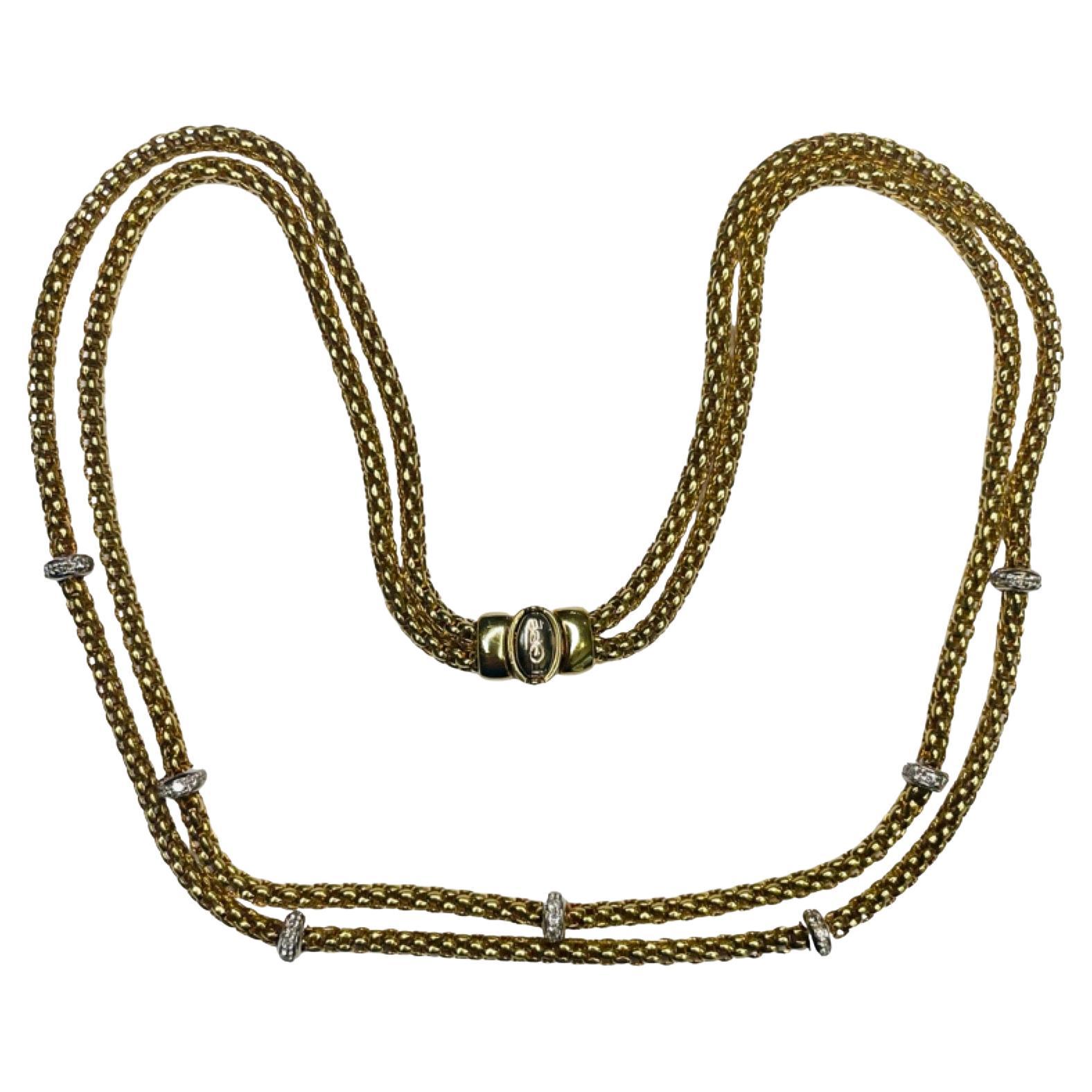Collier en forme de corbeille en or jaune 18 carats à double rangée de diamants style panier tissé