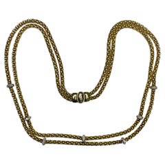 Fope 18K Yellow Gold Double Strand Basket Weave Style Diamond Necklace