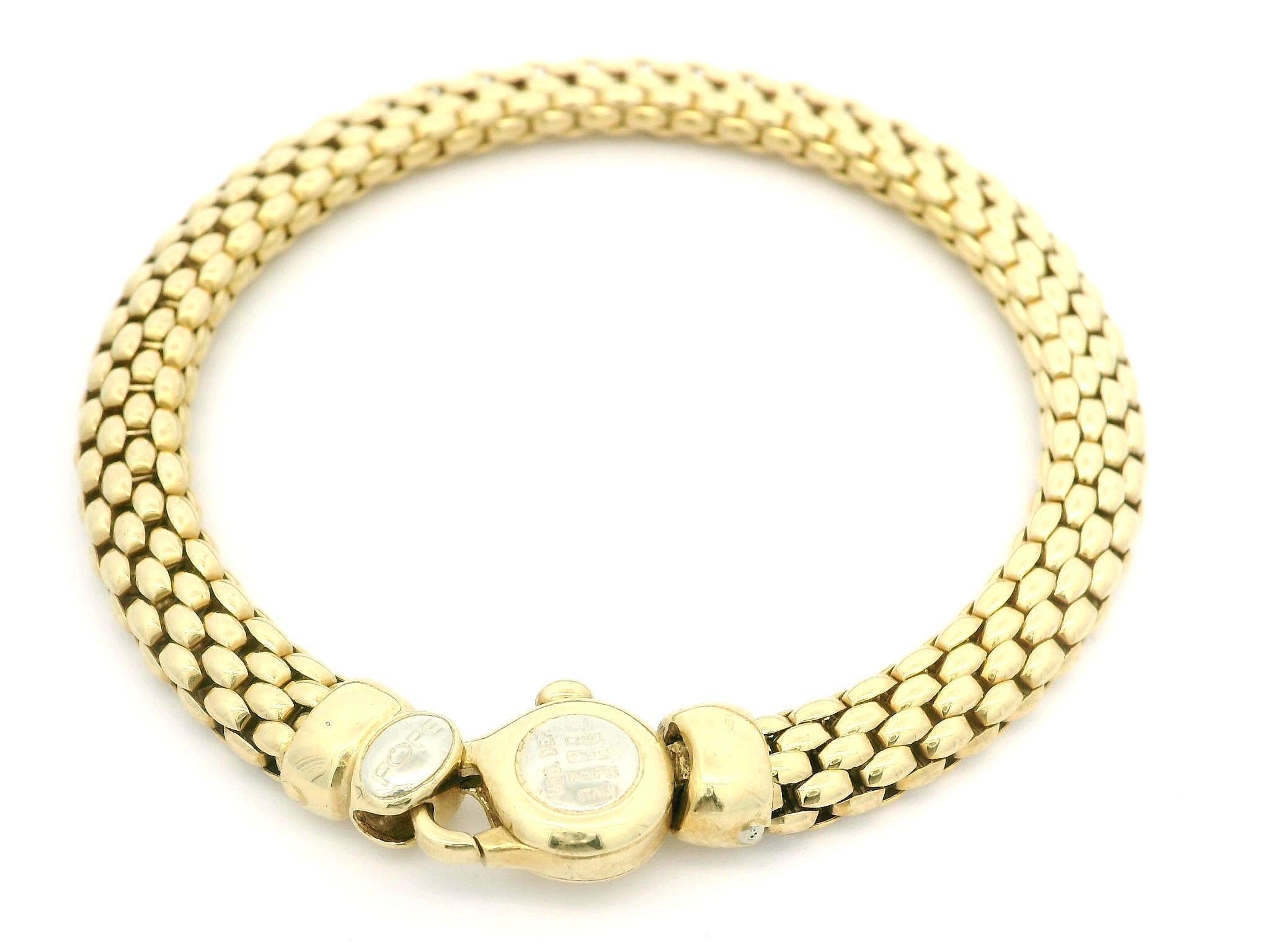 Women's Fope 18k Yellow Gold Mesh Interlocking Tube Bracelet w/ Custom Lobster Clasp