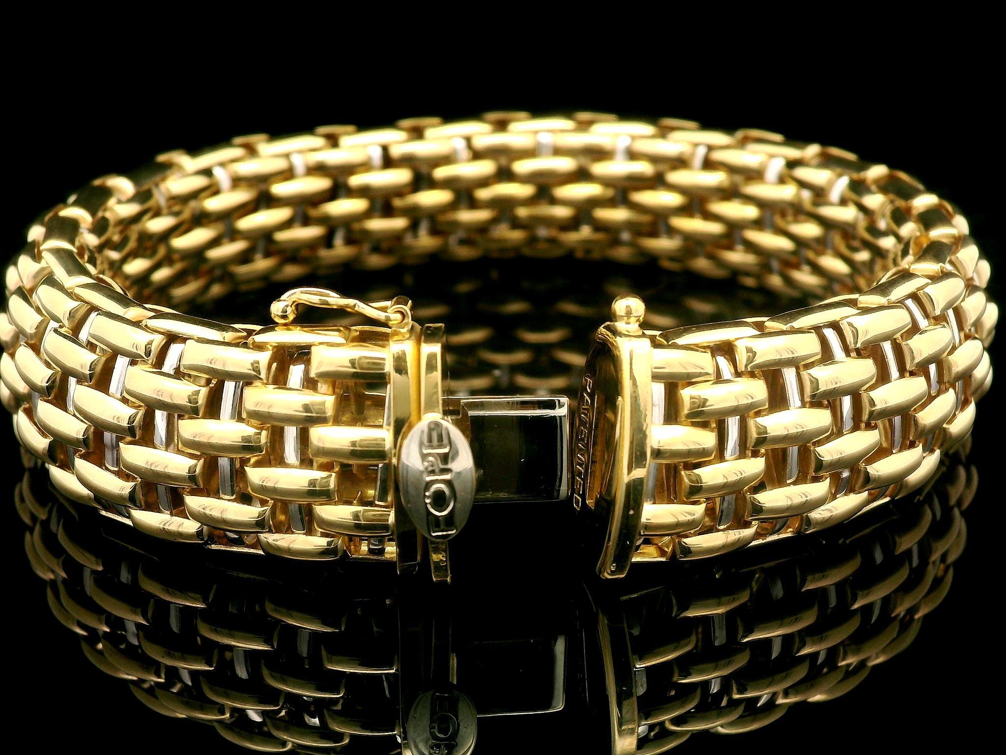 FOPE Bracelet élégant à larges maillons en or jaune et blanc 18 carats Pour femmes en vente