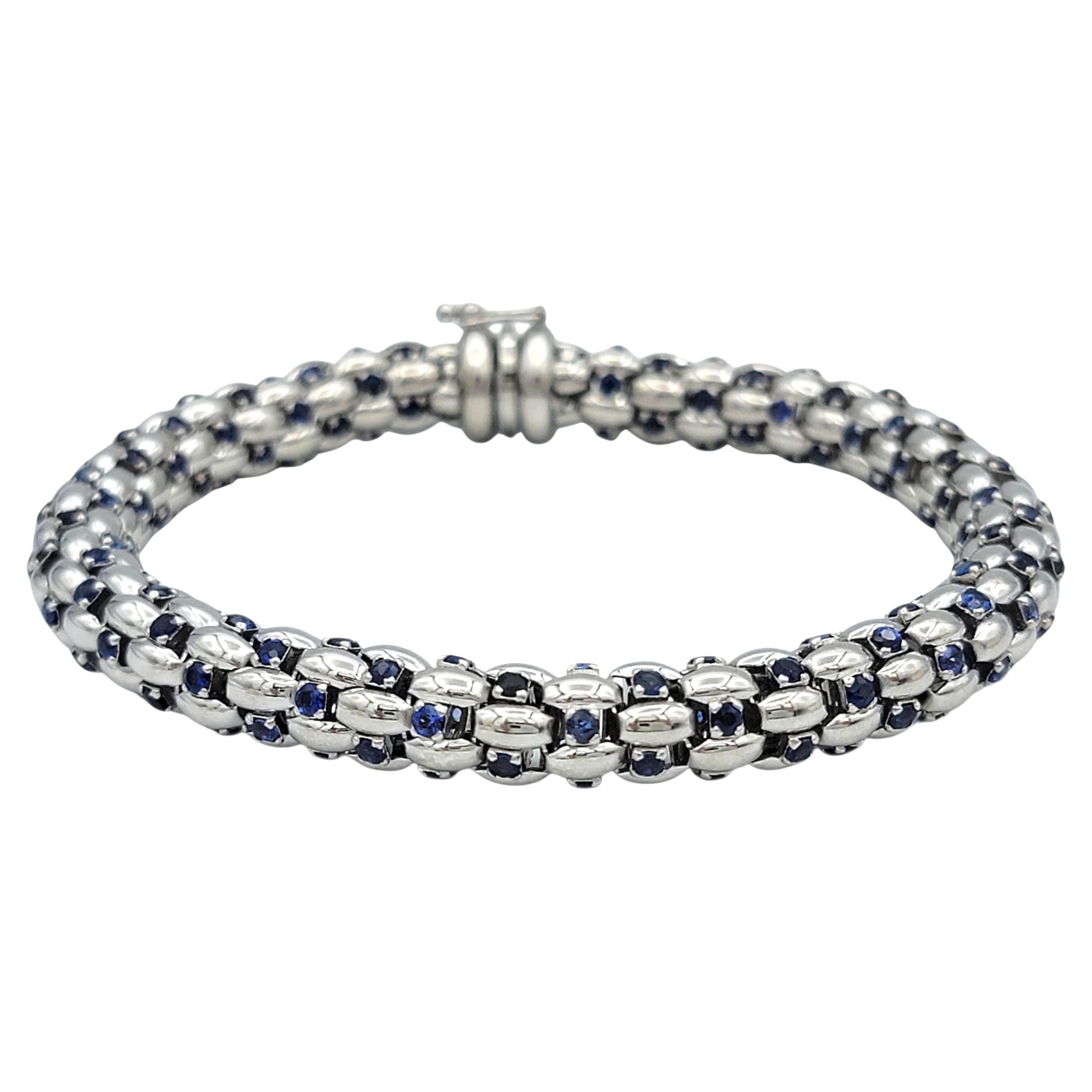 FOPE Blue Sapphire Flex Style Chunky Link Bracelet in 18 Karat White Gold en venta