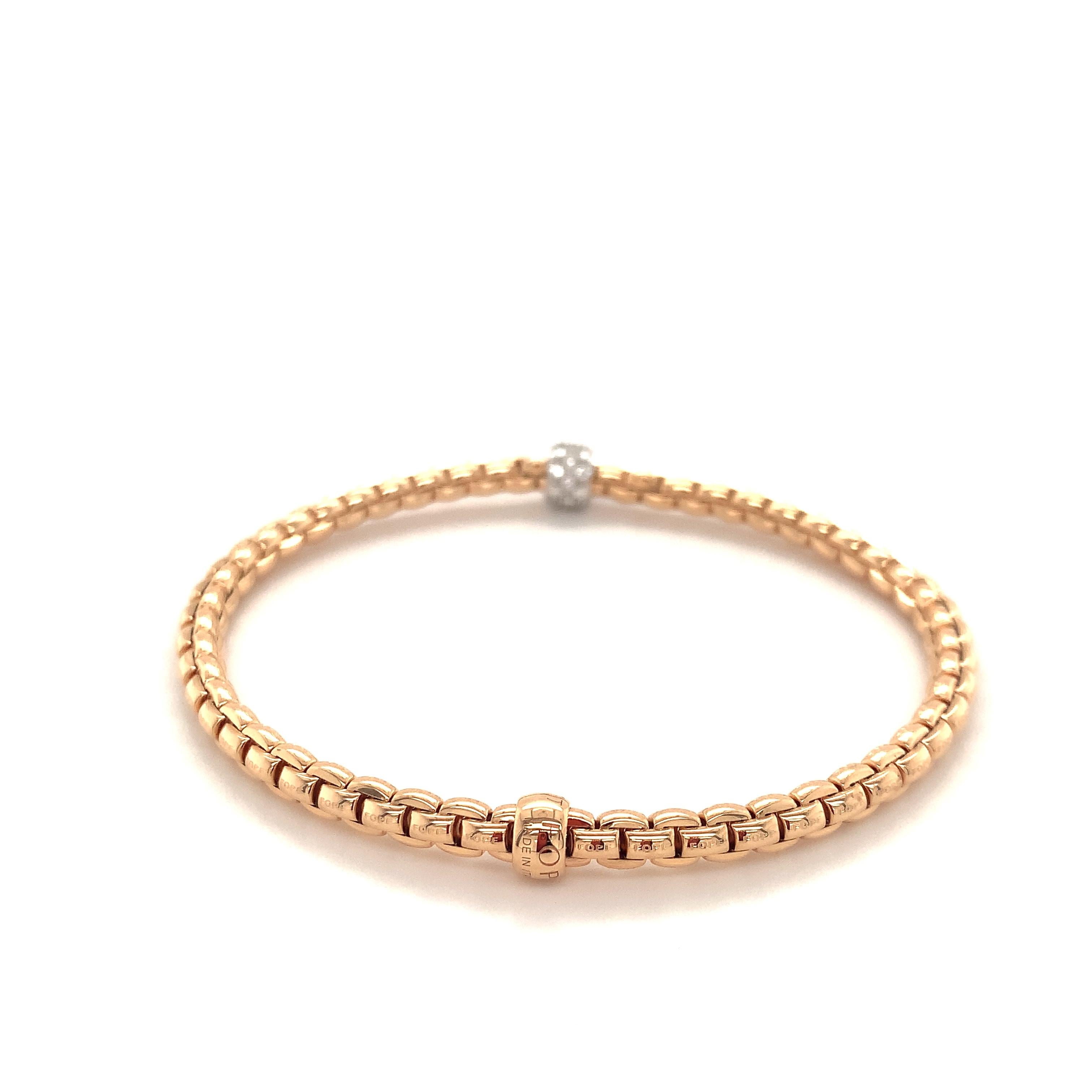 Fope Bracelet 18K Rose Gold with Gold Diamonds Rondel/ Medium / 733B In New Condition In Lumberton, TX