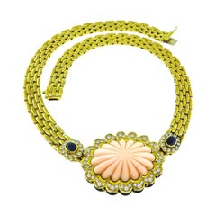 Fope Coral Diamond Sapphire Gold Necklace