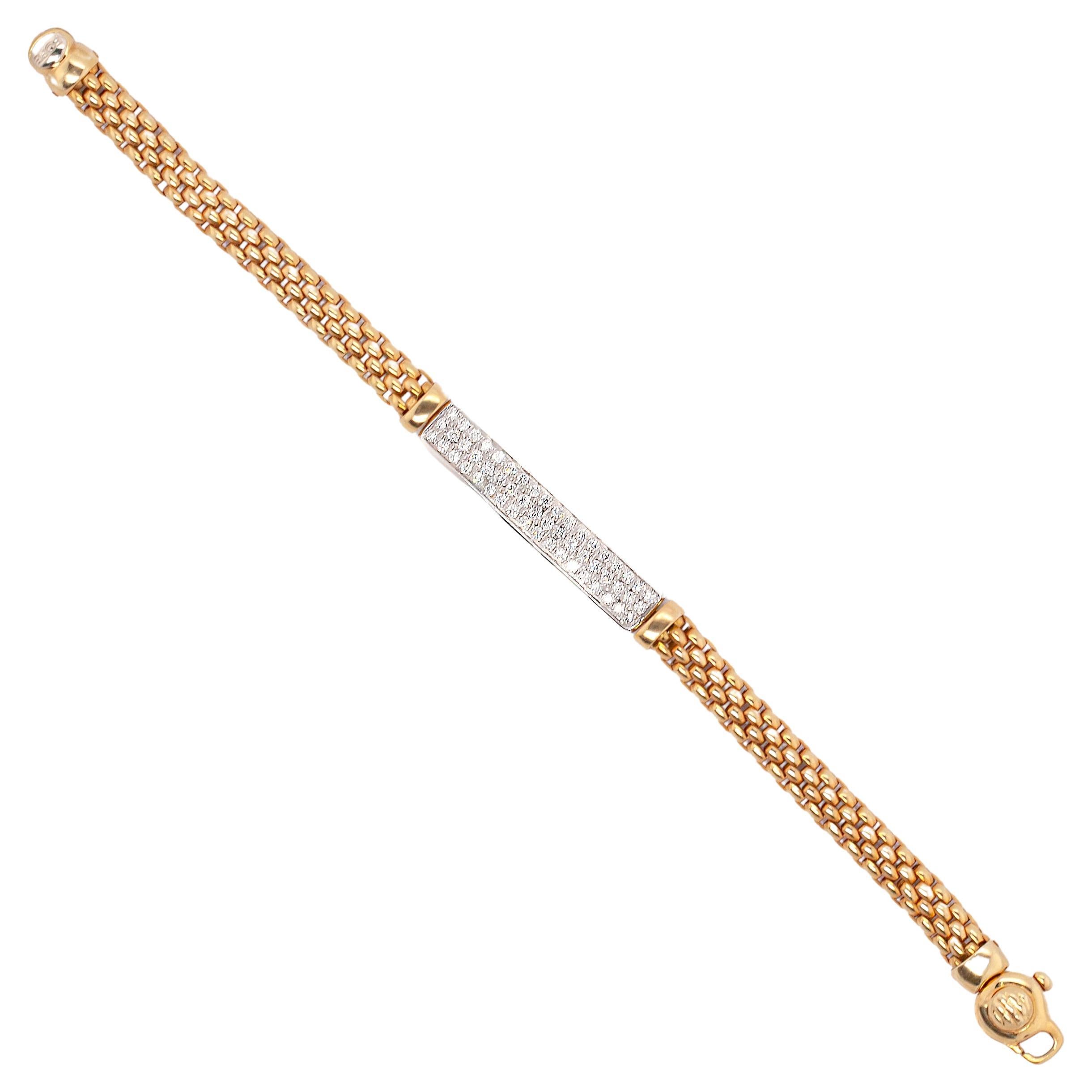 Treat yourself or someone special to this wonderful bracelet by FOPE, expertly crafted from high polish 18 carat white and yellow gold.

The intricate bracelet is beautifully centred with a sleek 7.5mm white gold arched bar, exquisitely grain set