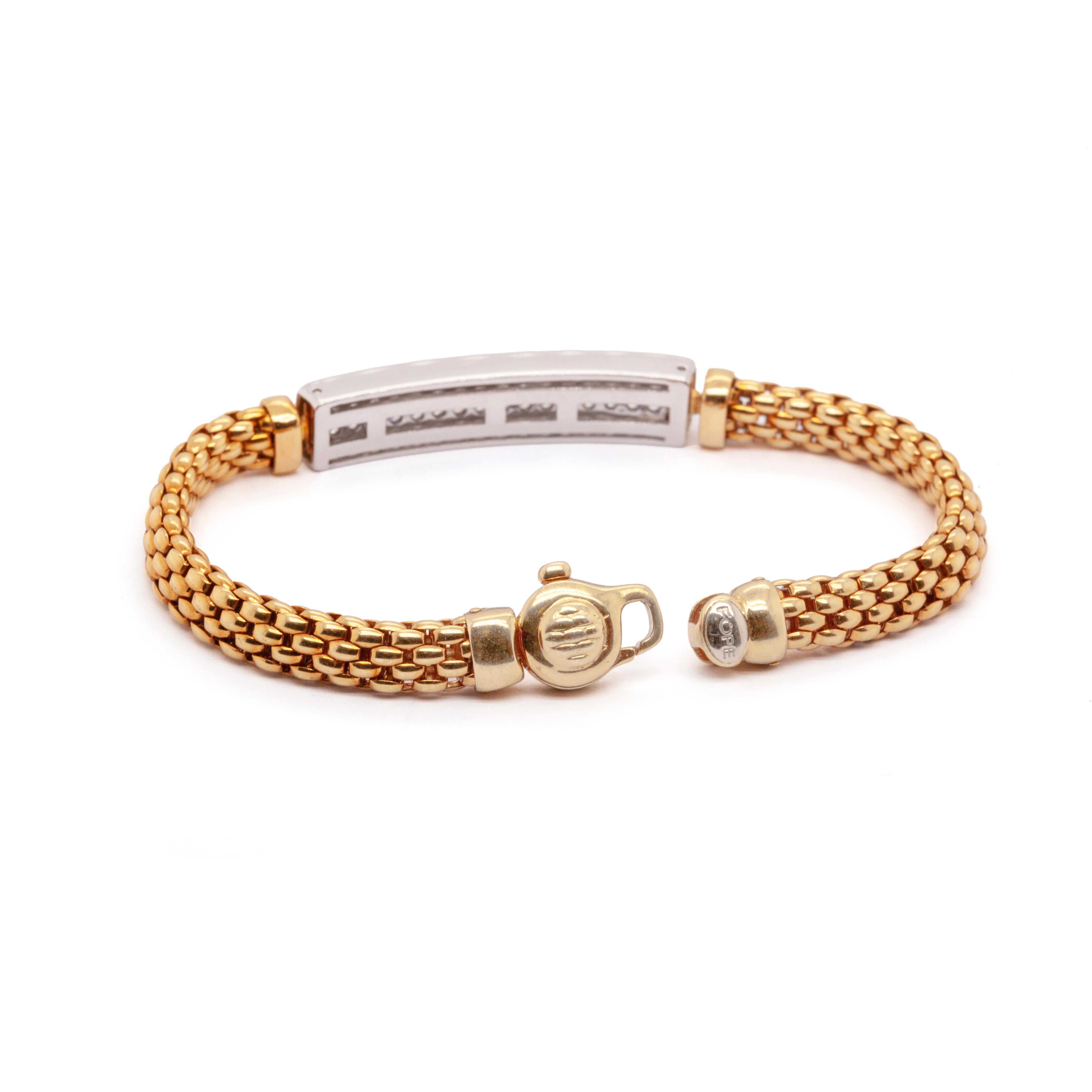 Brilliant Cut FOPE Diamond 18 Carat White and Yellow Gold Woven Link Bracelet For Sale