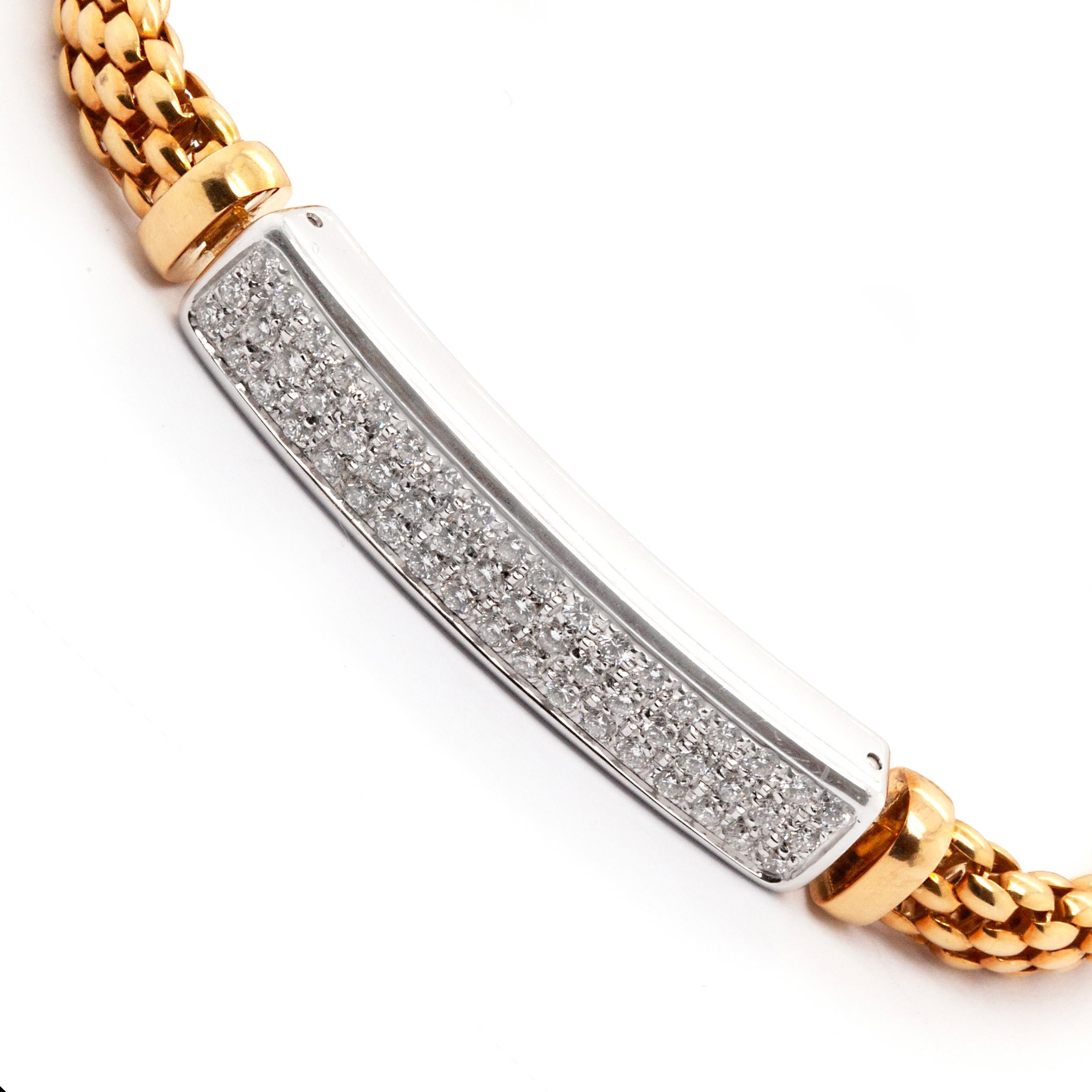 FOPE Diamond 18 Carat White and Yellow Gold Woven Link Bracelet In Good Condition For Sale In London, GB