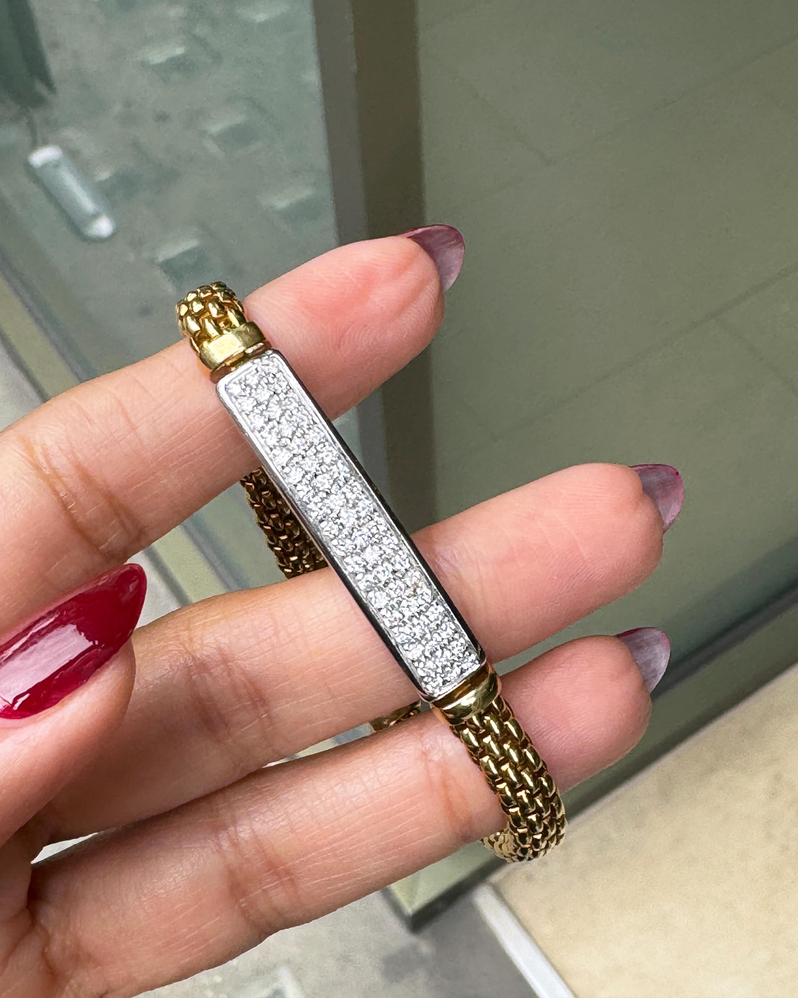 Women's or Men's FOPE Diamond 18 Carat White and Yellow Gold Woven Link Bracelet For Sale