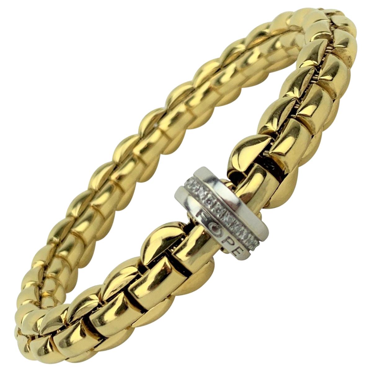 Fope Flex It 18 Karat Yellow Gold and Diamond Bangle Bracelet