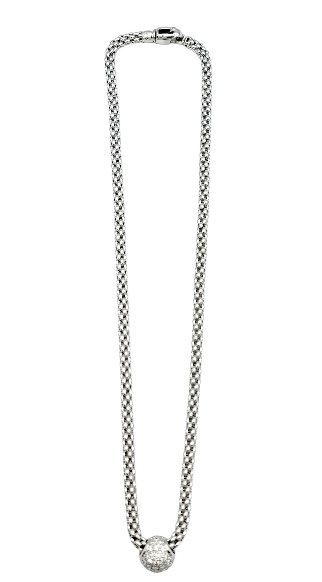Contemporary Fope Flex'It Pavé Diamond Popcorn Mesh Pendant Necklace in 18 Karat White Gold