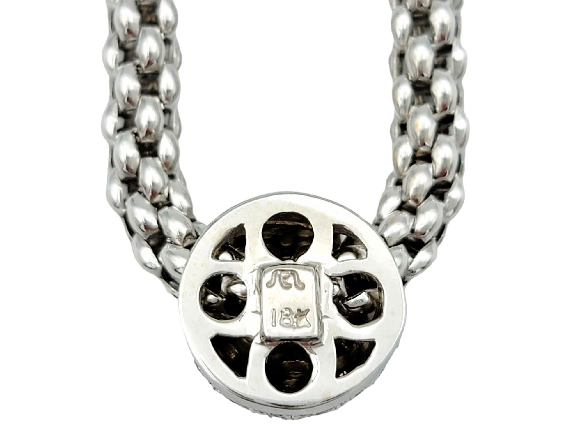 Fope Flex'It Pavé Diamond Popcorn Mesh Pendant Necklace in 18 Karat White Gold 1