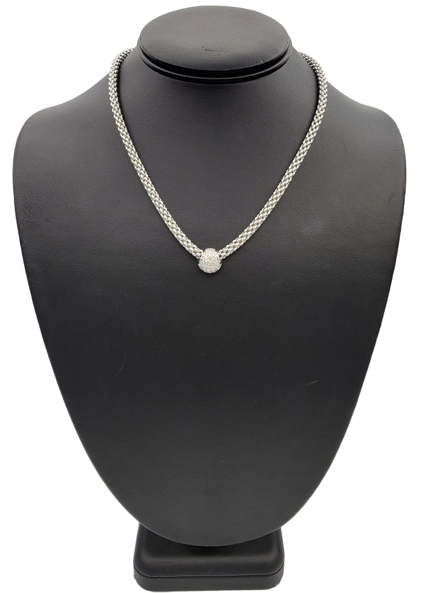Fope Flex'It Pavé Diamond Popcorn Mesh Pendant Necklace in 18 Karat White Gold 2