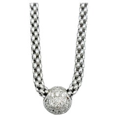 Fope Flex'It Pavé Diamond Popcorn Mesh Pendant Necklace in 18 Karat White Gold