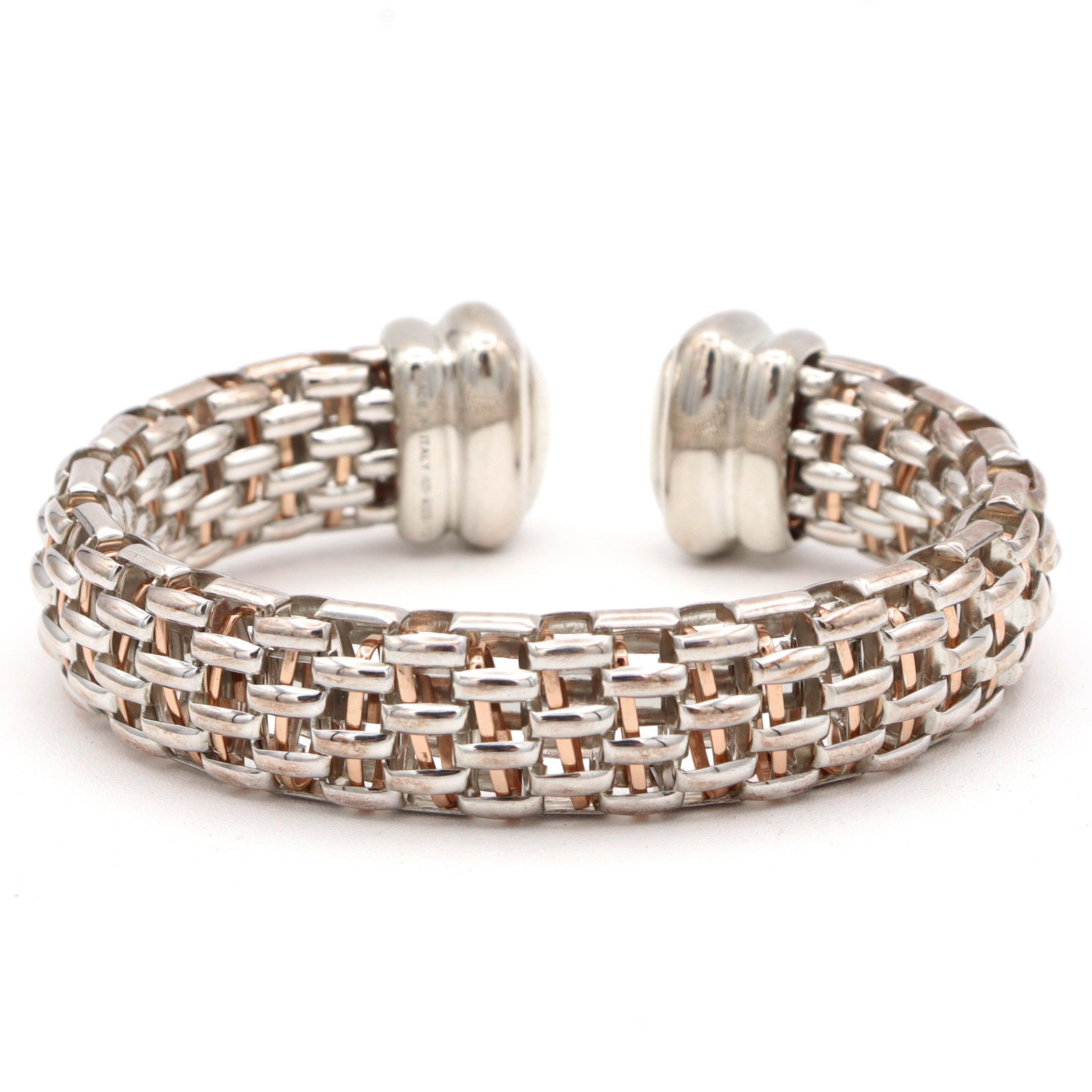 Fope Gioielli Twin Sterling Silver Rope Style Cuff Bracelet Italy, 7