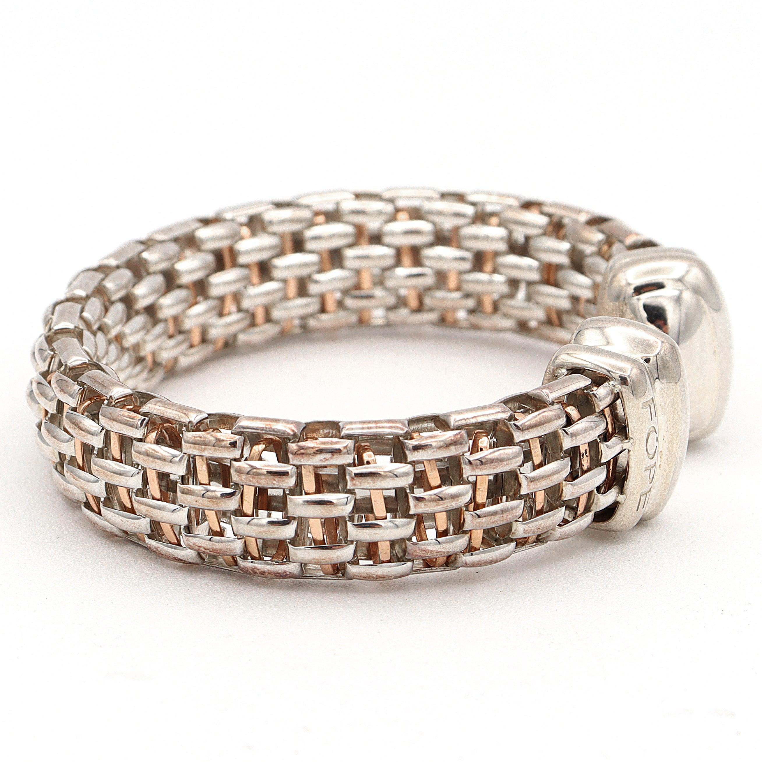 Fope Gioielli Twin Sterling Silver Rope Style Cuff Bracelet Italy, 7