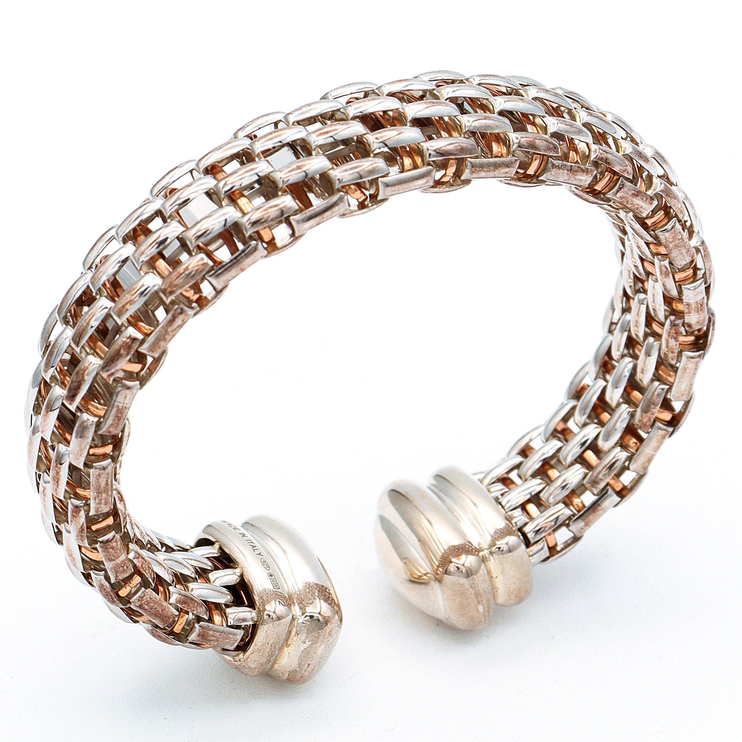 Fope Gioielli Twin Sterling Silver Rope Style Cuff Bracelet Italy, 7