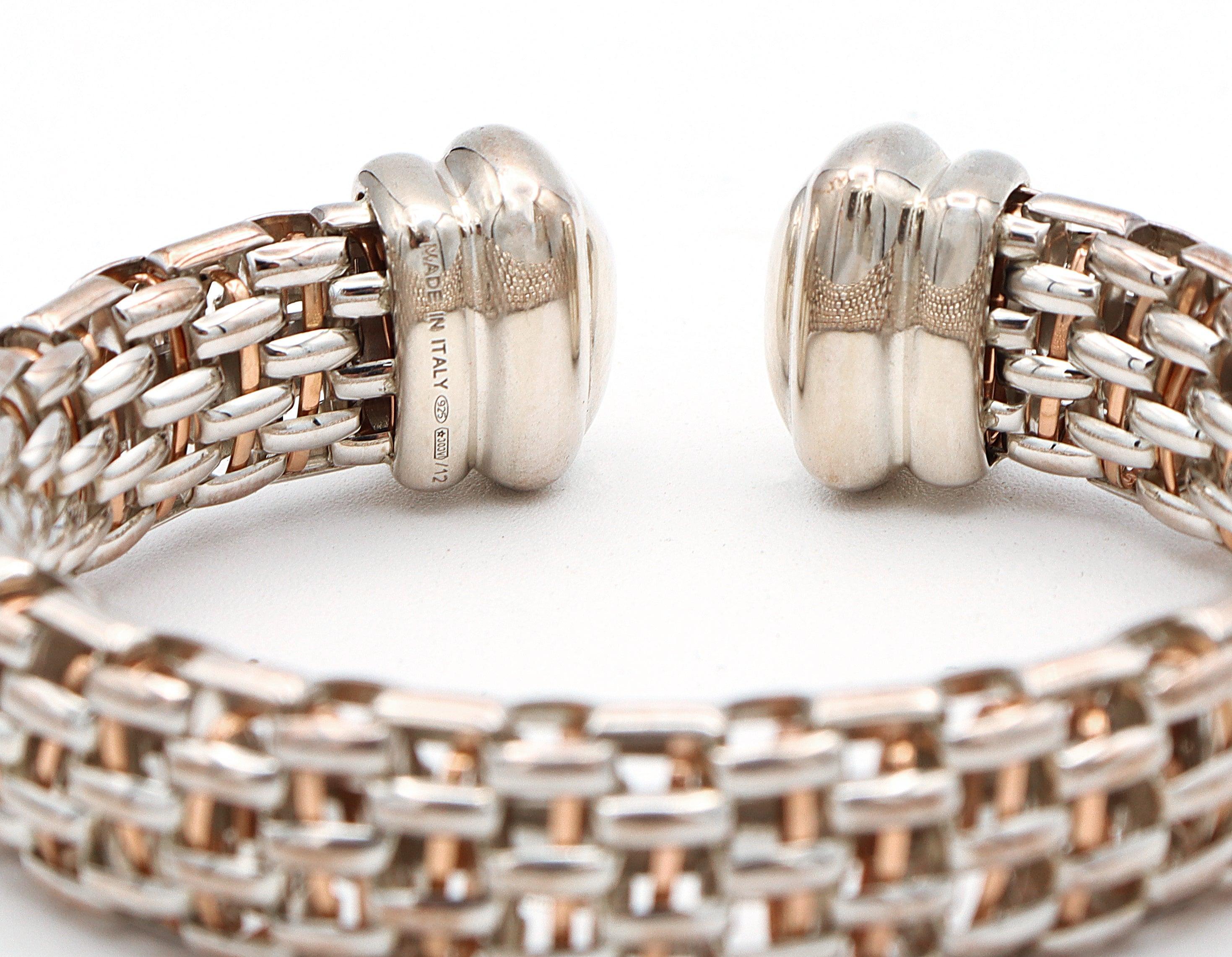 Fope Gioielli Twin Sterling Silver Rope Style Cuff Bracelet Italy, 7