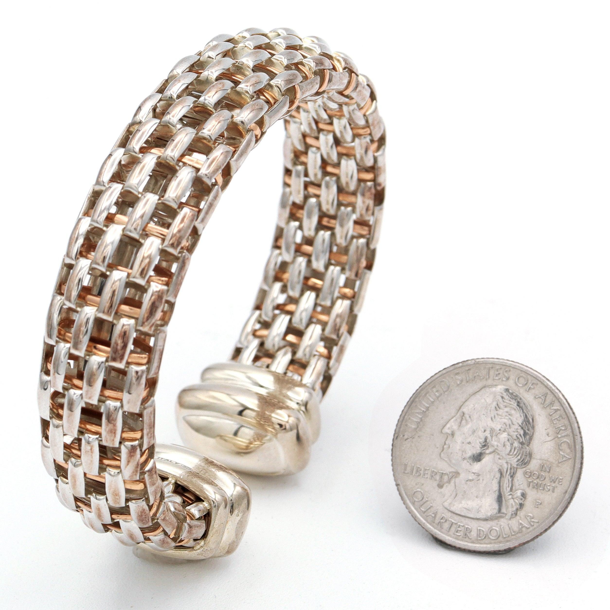 Fope Gioielli Twin Sterling Silver Rope Style Cuff Bracelet Italy, 7
