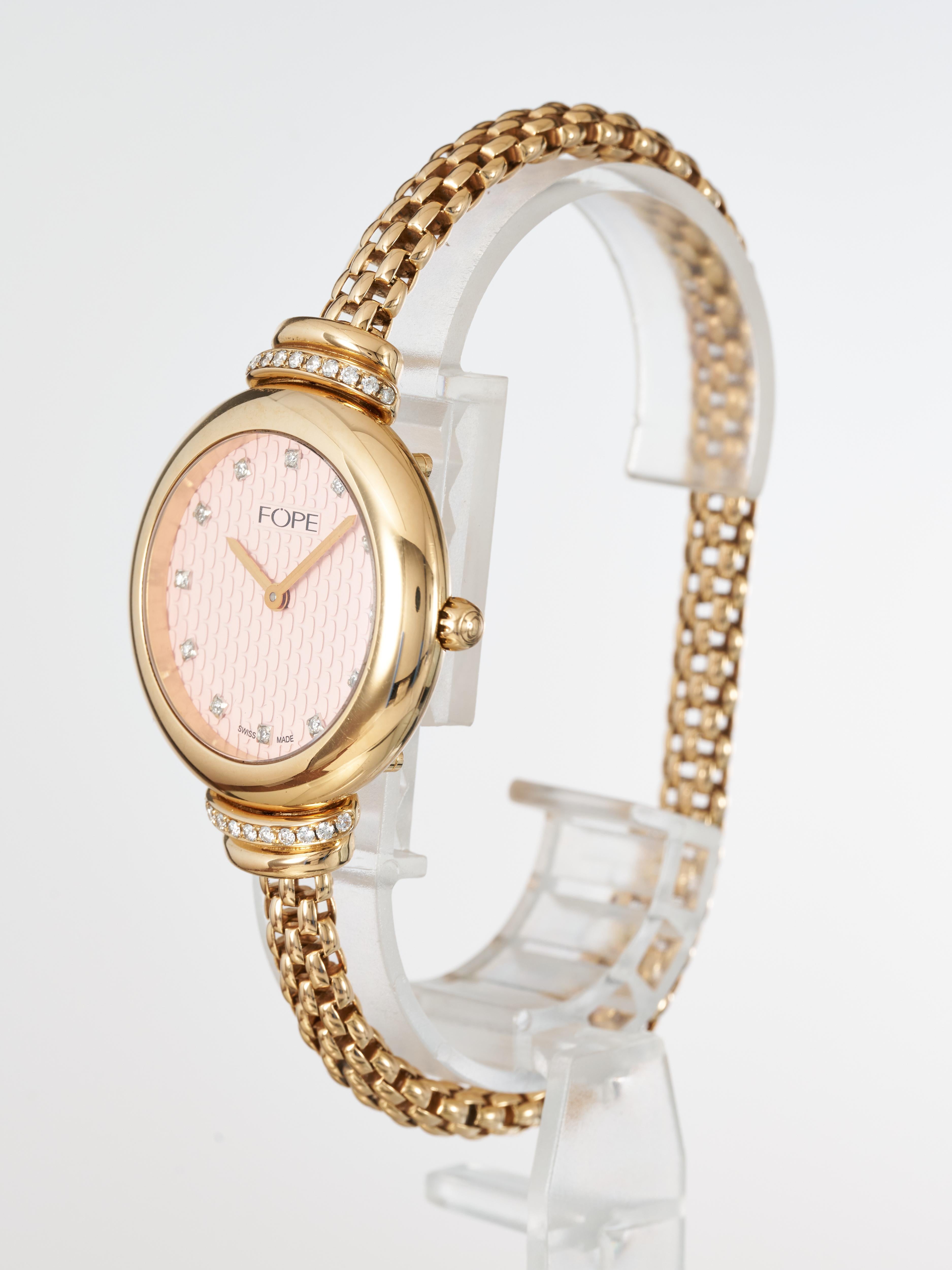 FOPE Gold Ladies Watch Pink Dial Diamonds 18K Flex'it Medium LF002 M RRP £15.8K en vente 5