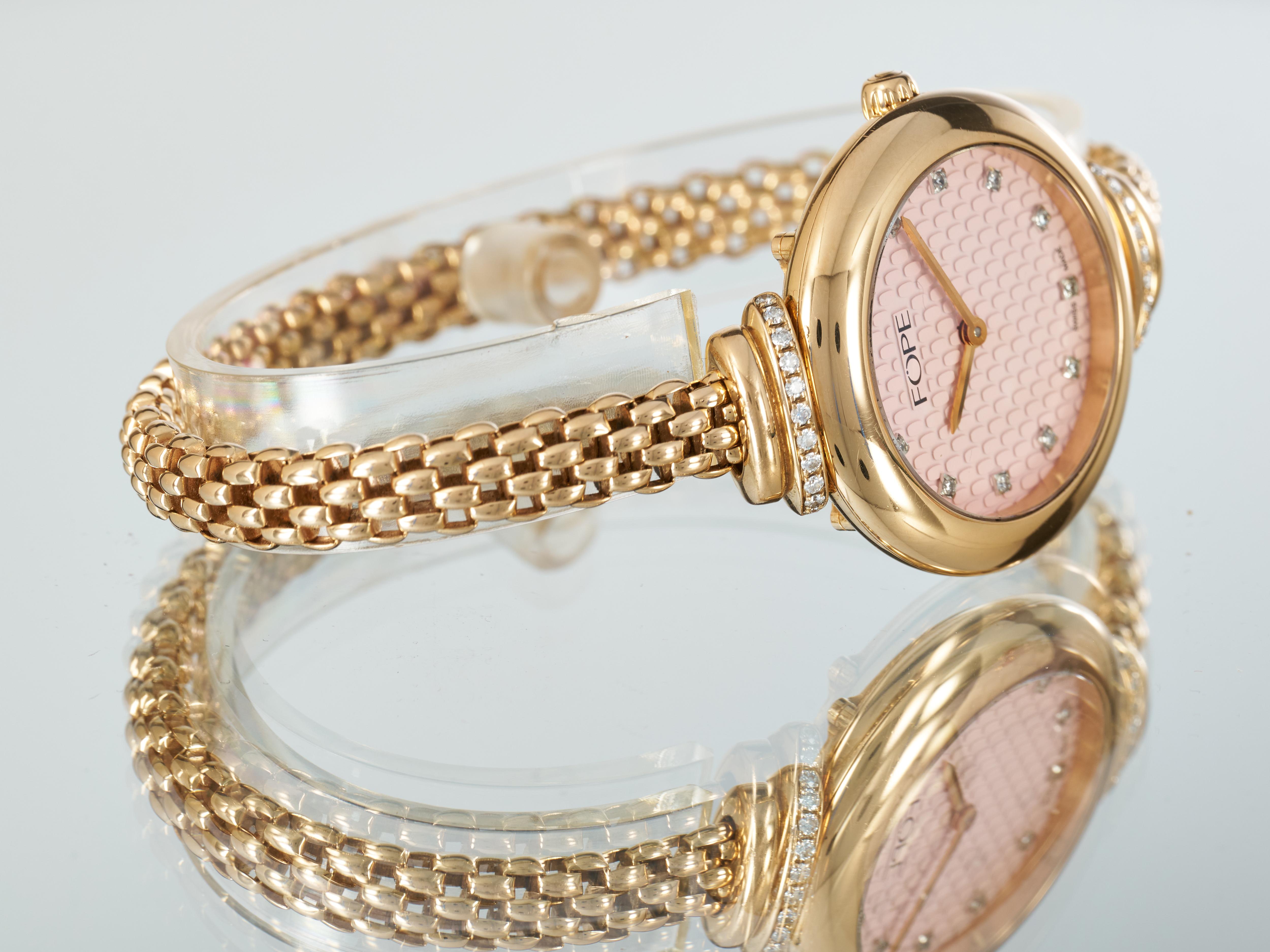 FOPE Gold Ladies Watch Pink Dial Diamonds 18K Flex'it Medium LF002 M RRP £15.8K en vente 7