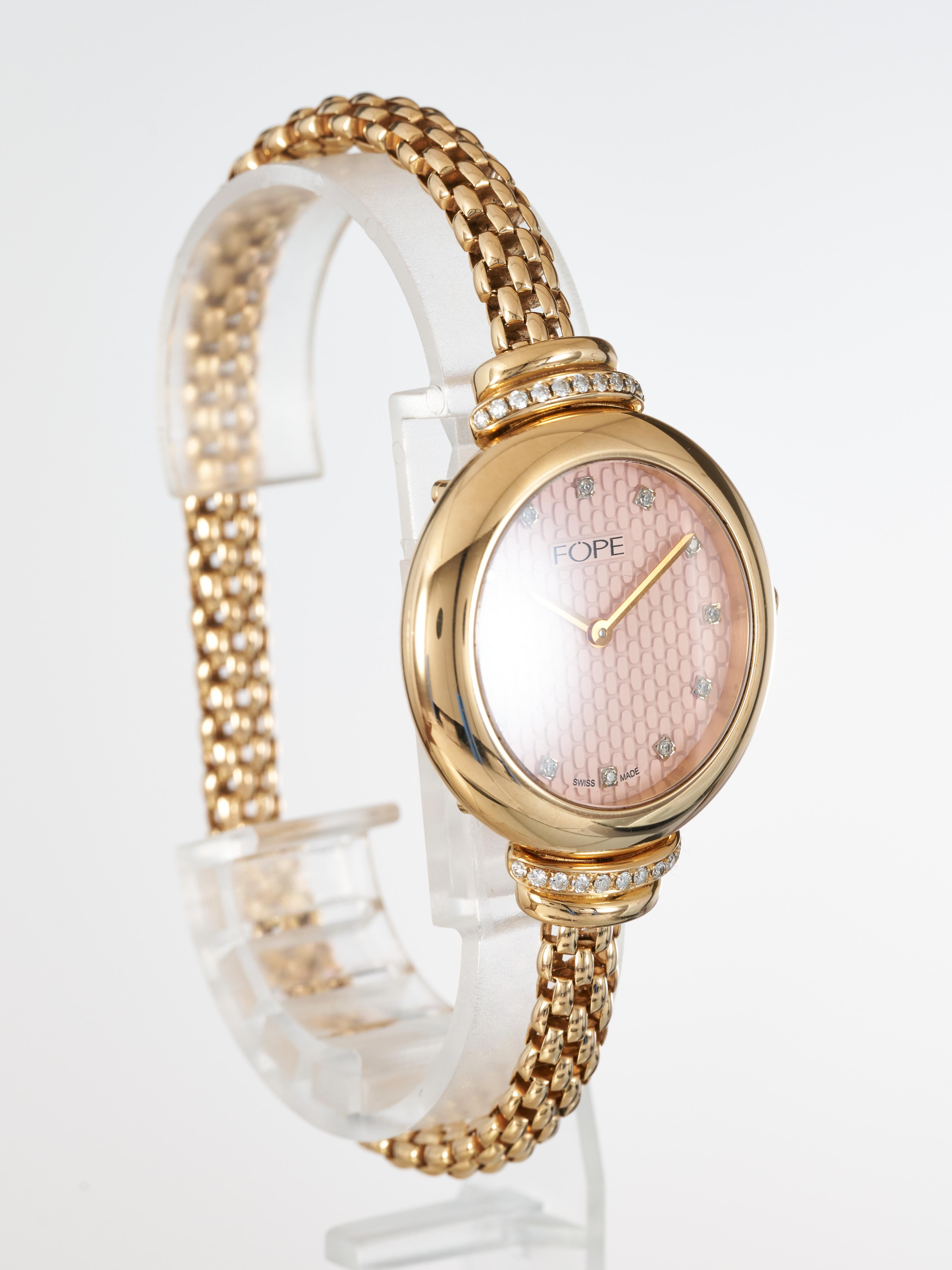 Taille brillant FOPE Gold Ladies Watch Pink Dial Diamonds 18K Flex'it Medium LF002 M RRP £15.8K en vente
